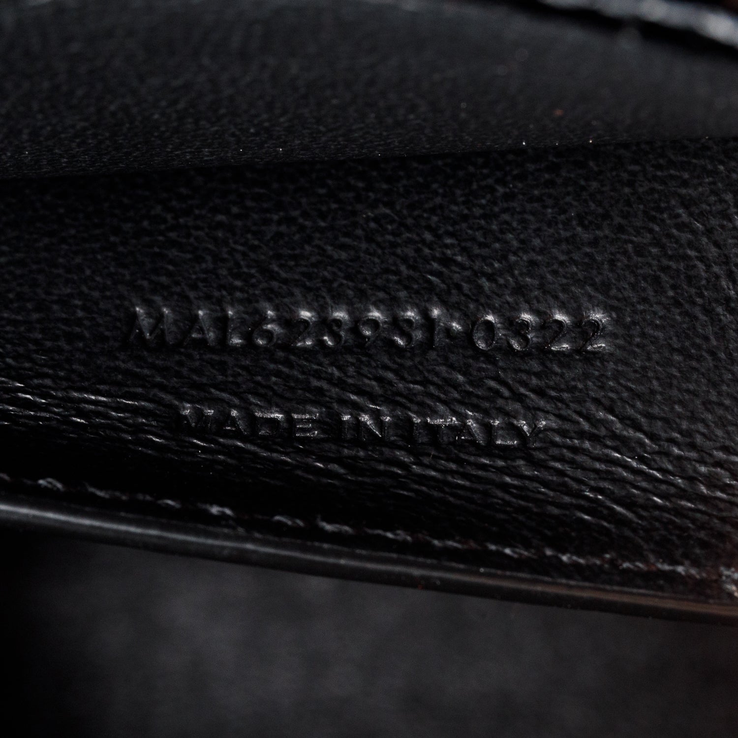 Saint Laurent 2022 Black Calfskin Crocodile Embossed Medium Classic Monogram Cassandra Top Handle w/ Box, Receipt & Strap