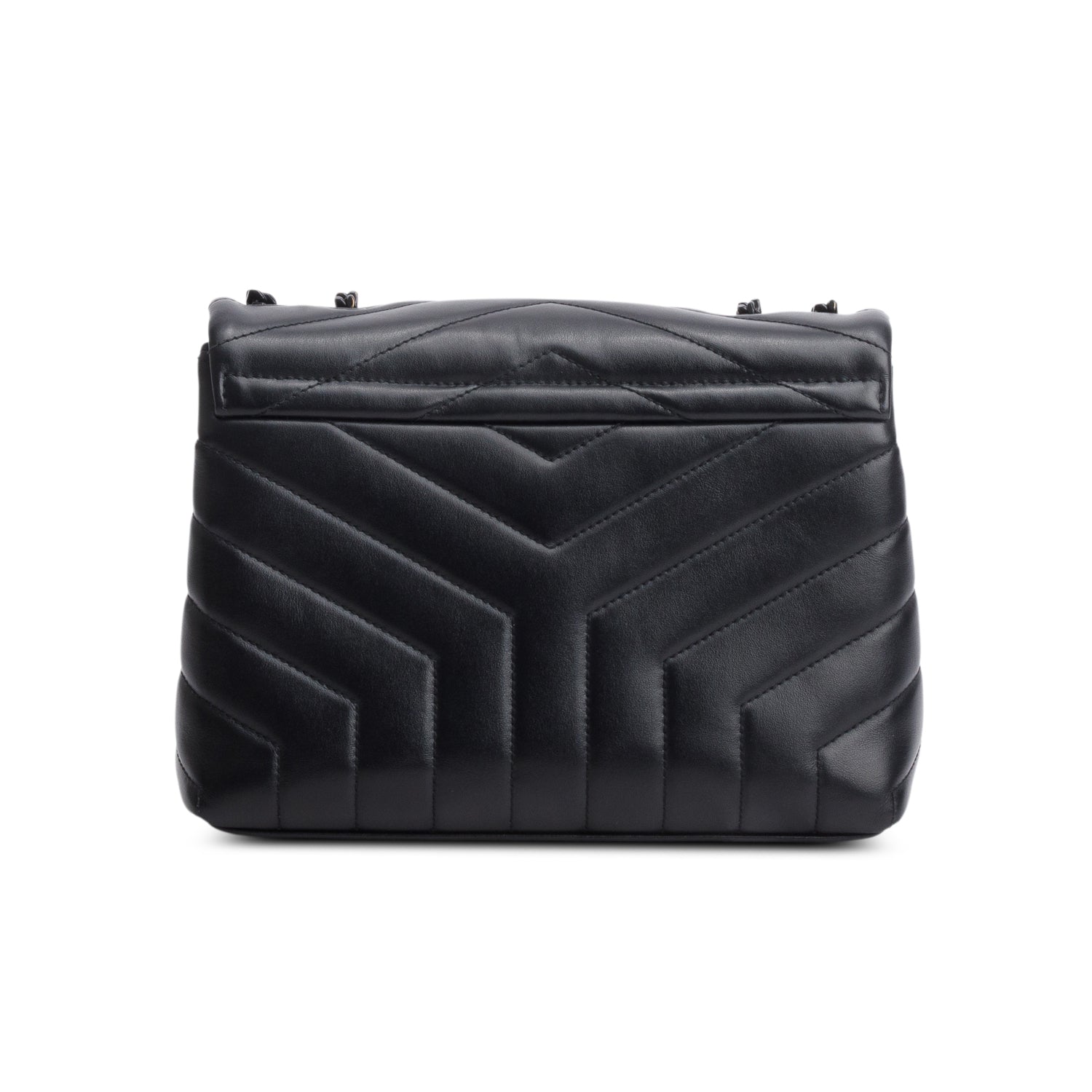 Saint Laurent 2021 Black Calfskin Y Quilted Monogram Monochrome Small Loulou Chain Satchel w/ Box