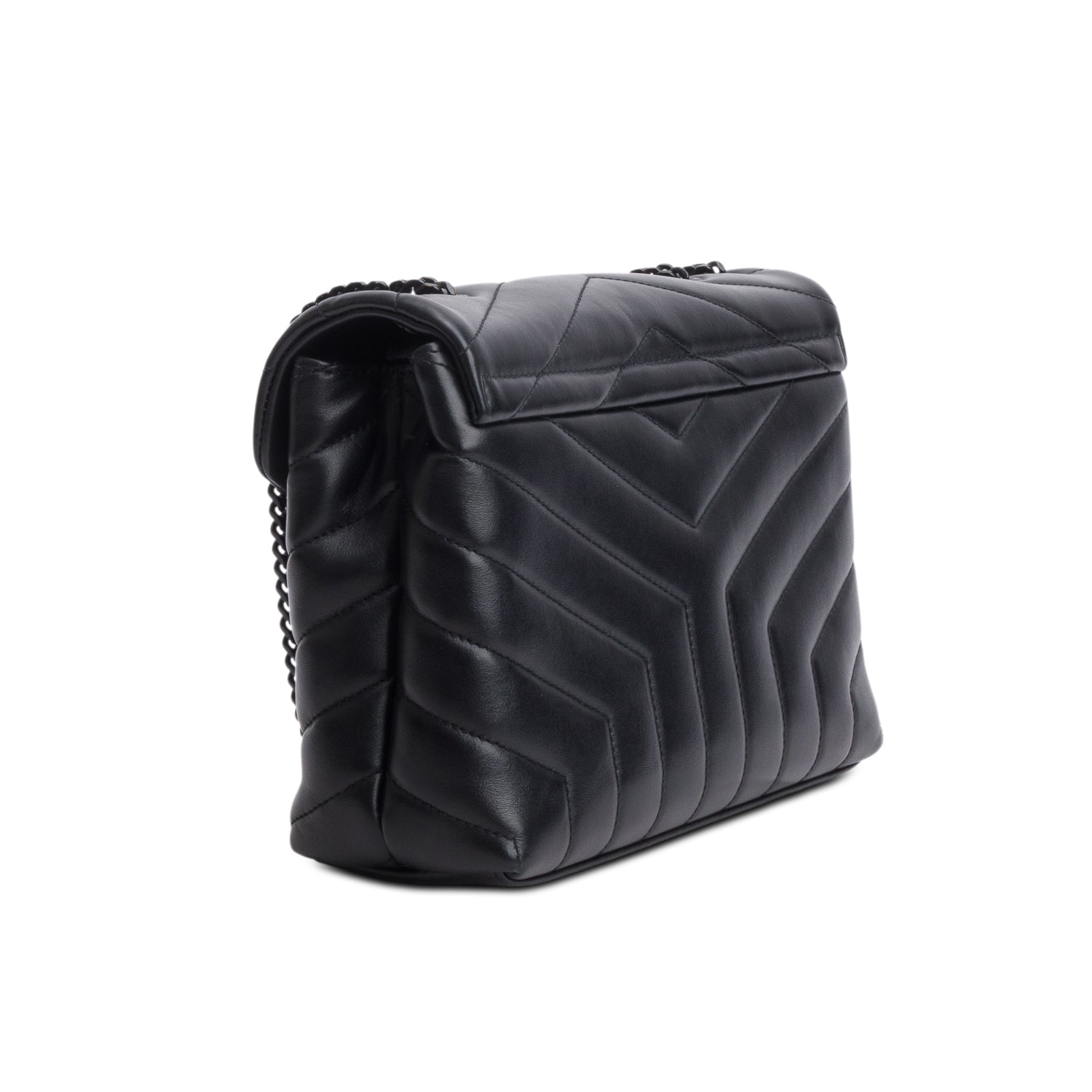 Saint Laurent 2021 Black Calfskin Y Quilted Monogram Monochrome Small Loulou Chain Satchel w/ Box