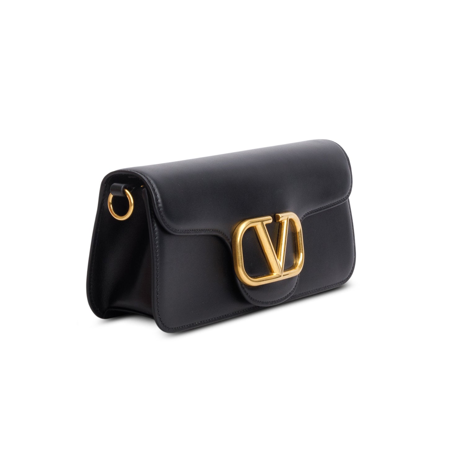 Valentino 2023 Black Calfskin Vlogo Loco Shoulder Bag w/ Box, Receipt & Straps