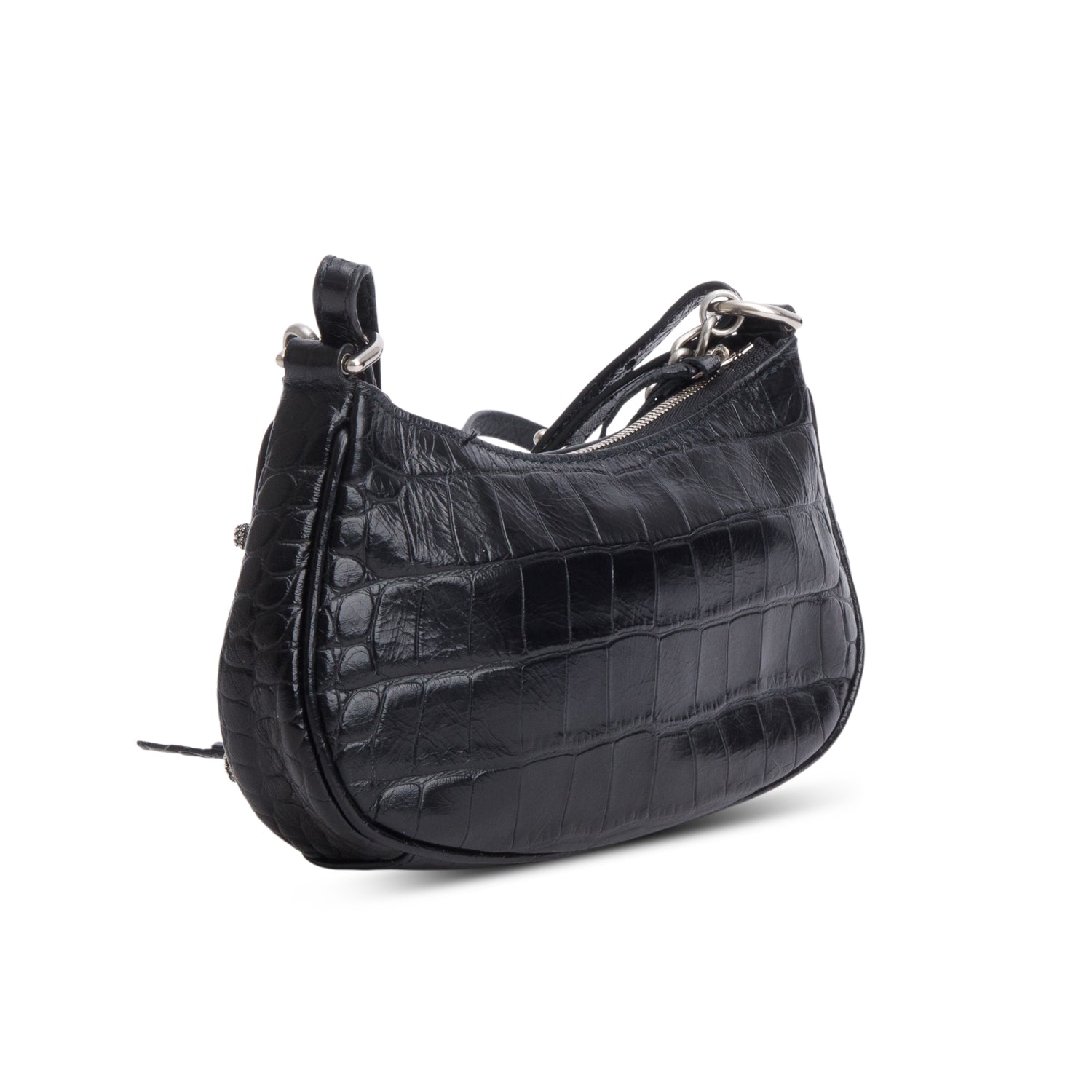 Balenciaga Black Extra Supple Calfskin Crystal Croc Embossed Le Cagole Mini Shoulder Bag w/ Box & Straps