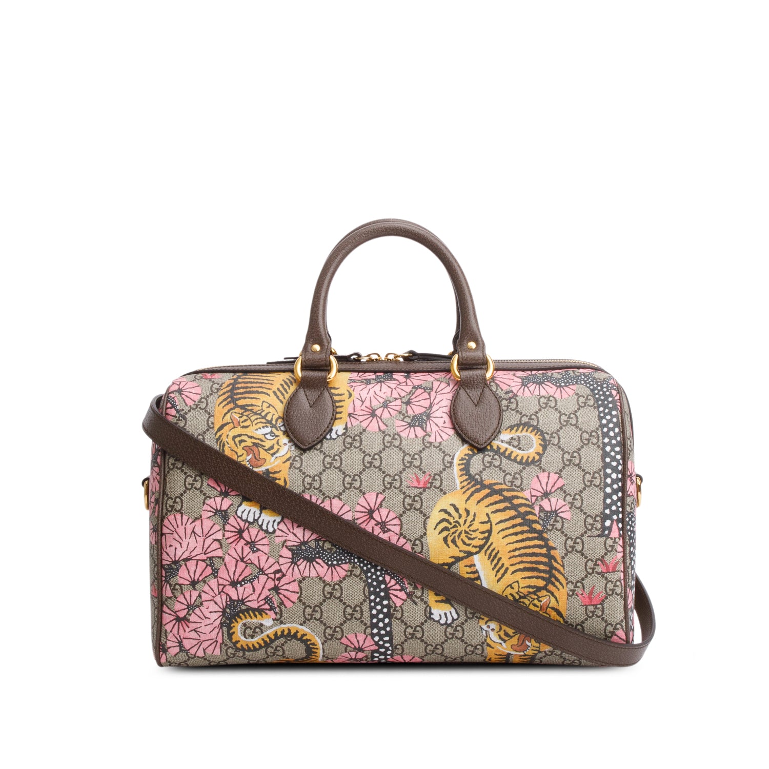 Gucci GG Supreme Monogram Bengal Web Medium Boston Bag w/ Strap