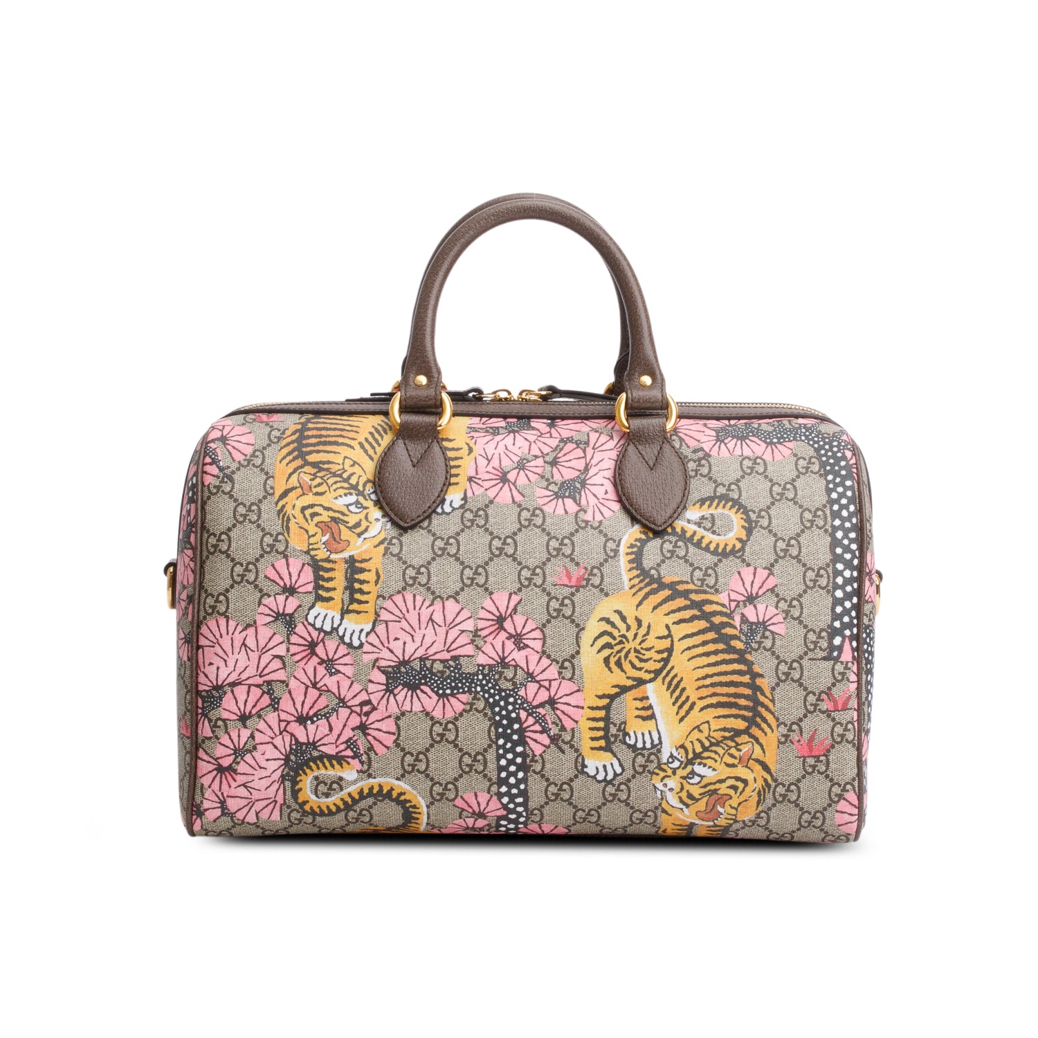 Gucci GG Supreme Monogram Bengal Web Medium Boston Bag w/ Strap