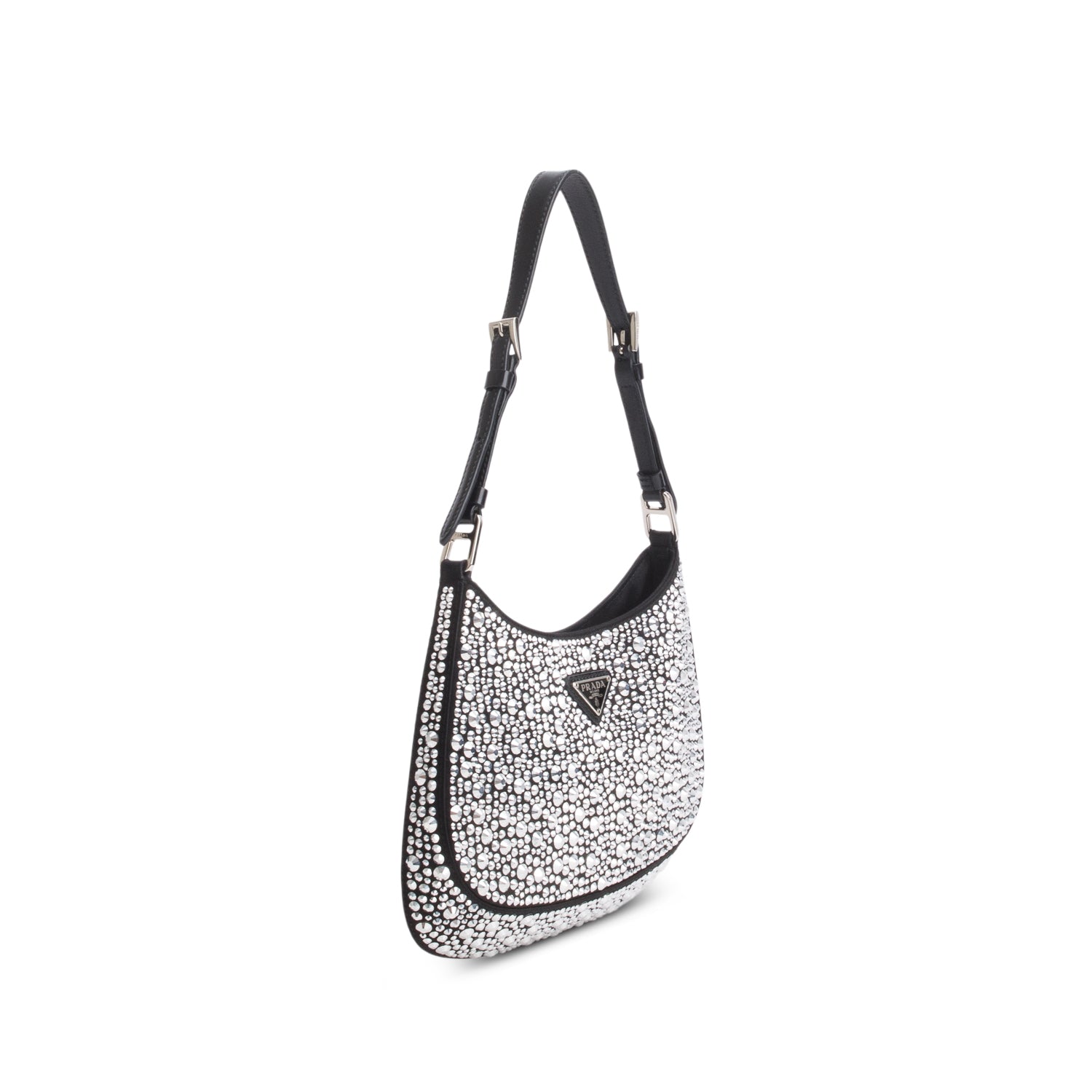 Prada Black Satin Crystal Cleo Adjustable Strap Shoulder Bag