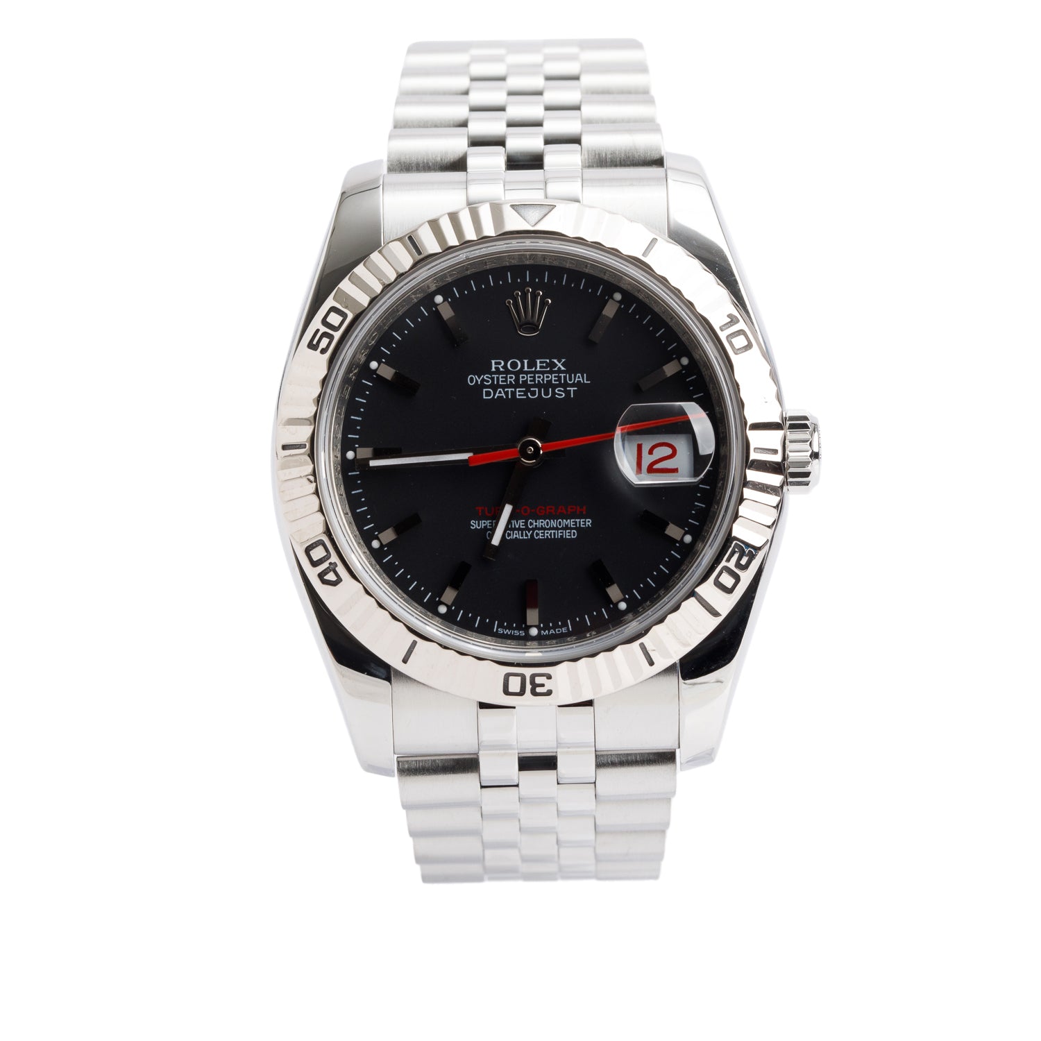 Rolex Stainless Steel Datejust Turn-O-Graph 36 MM Watch Black Roulette Dial 116264 w/ Box & Papers