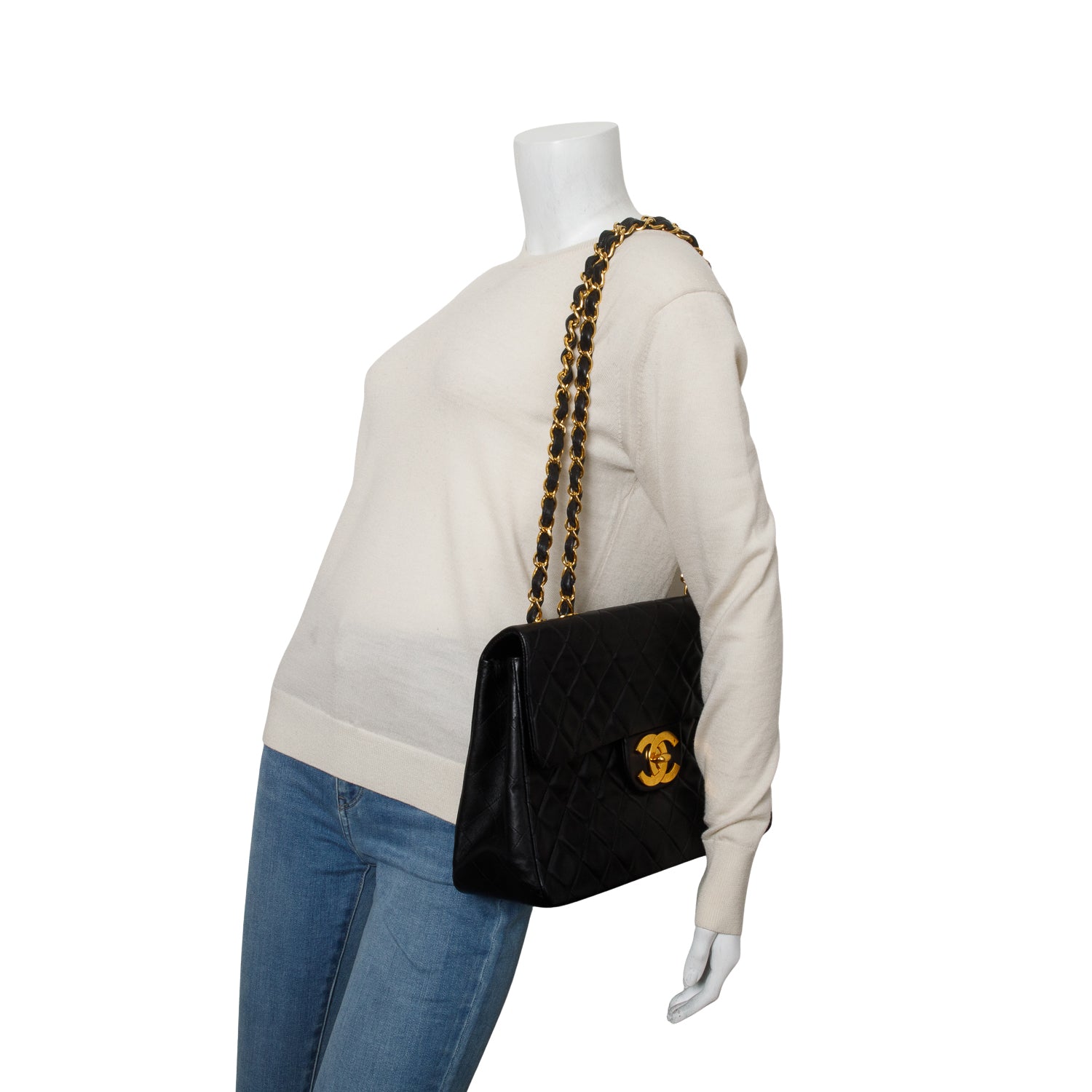 Chanel Vintage Black Lambskin Quilted XL Jumbo Single Flap Bag