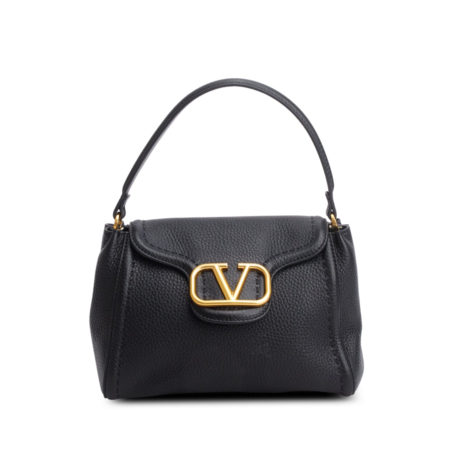 Valentino Black Grainy Calfskin VLogo All Time Small Top Handle Bag w/ Strap