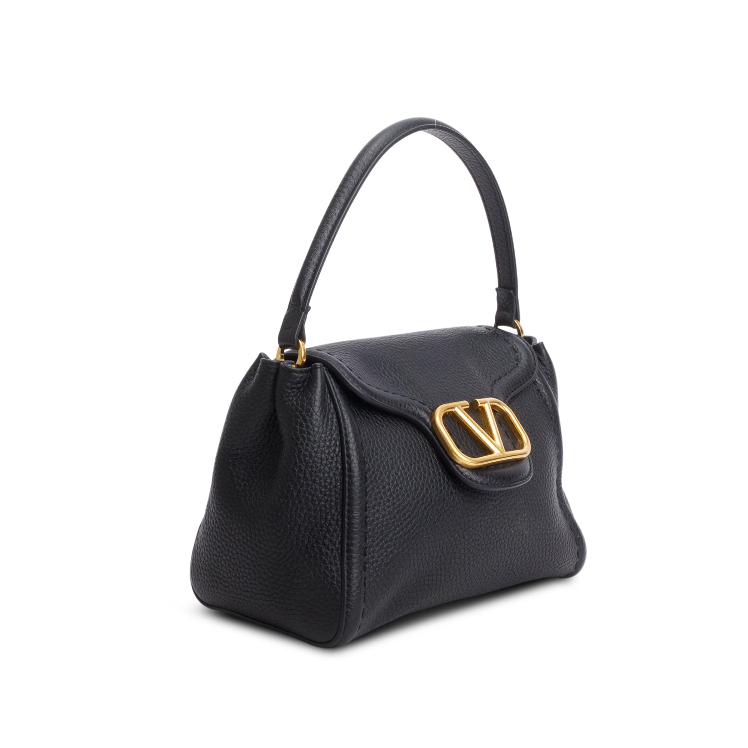 Valentino Black Grainy Calfskin VLogo All Time Small Top Handle Bag w/ Strap