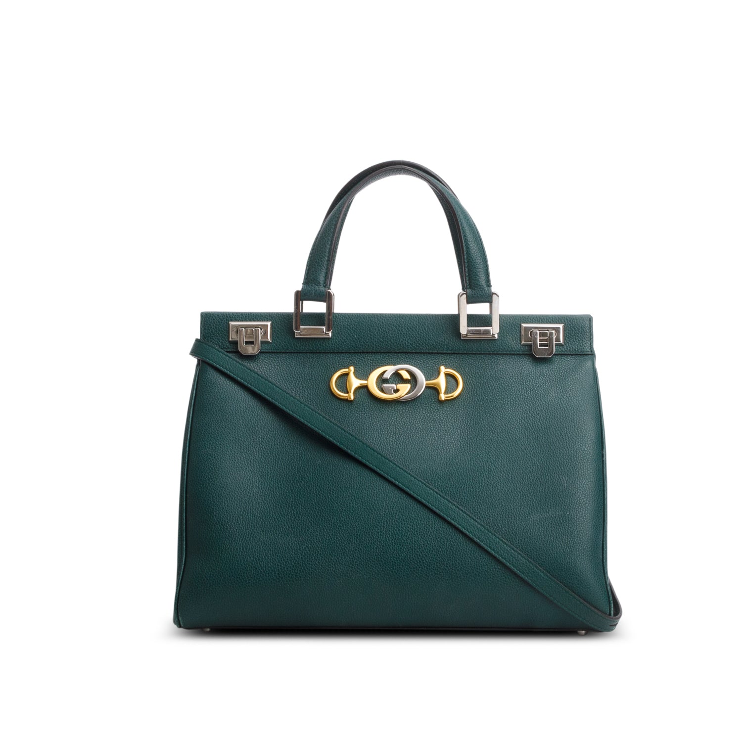 Gucci Green Grainy Calfskin Medium Zumi Top Handle w/ Strap