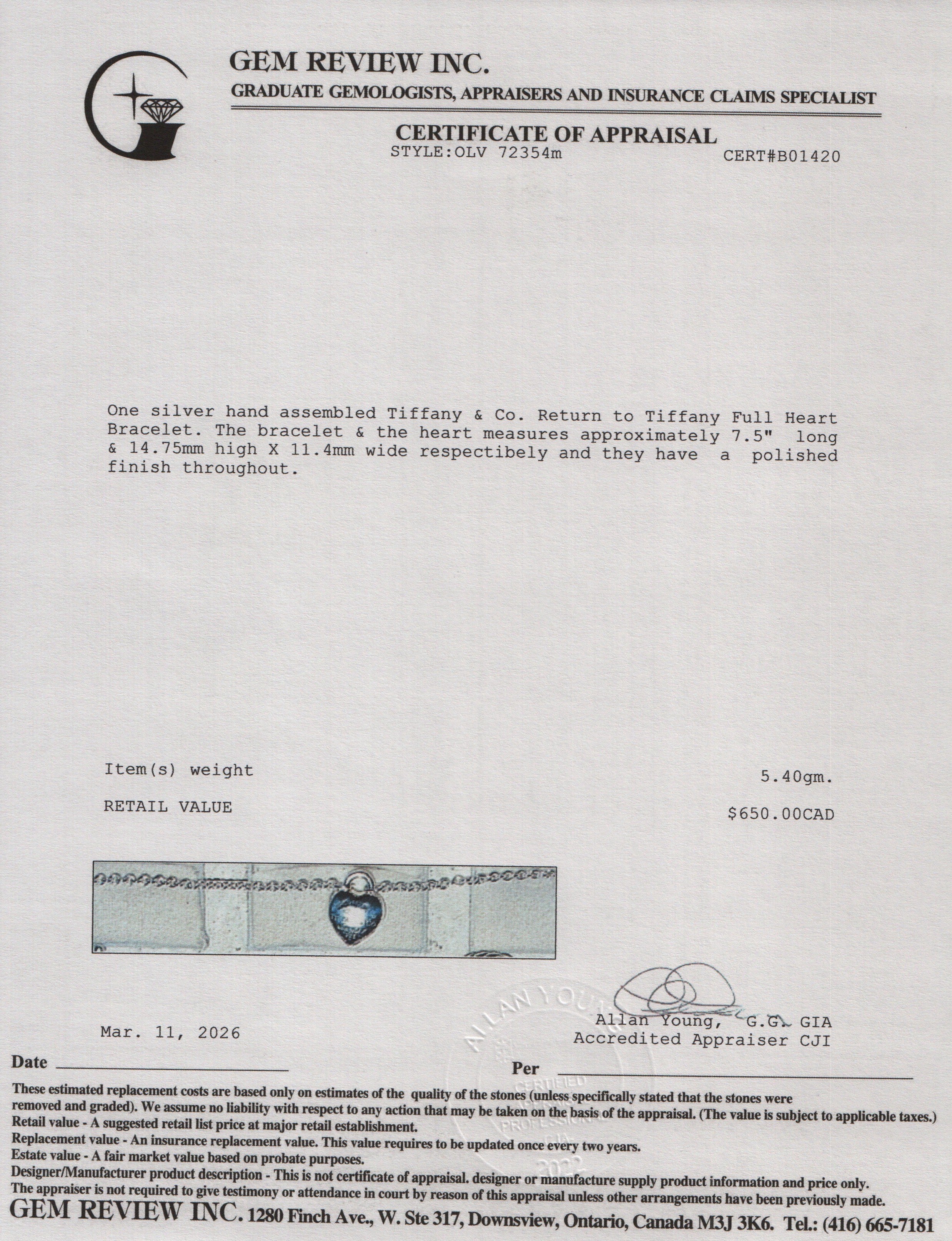 Tiffany & Co. Sterling Silver Return to Tiffany Full Heart Bracelet
