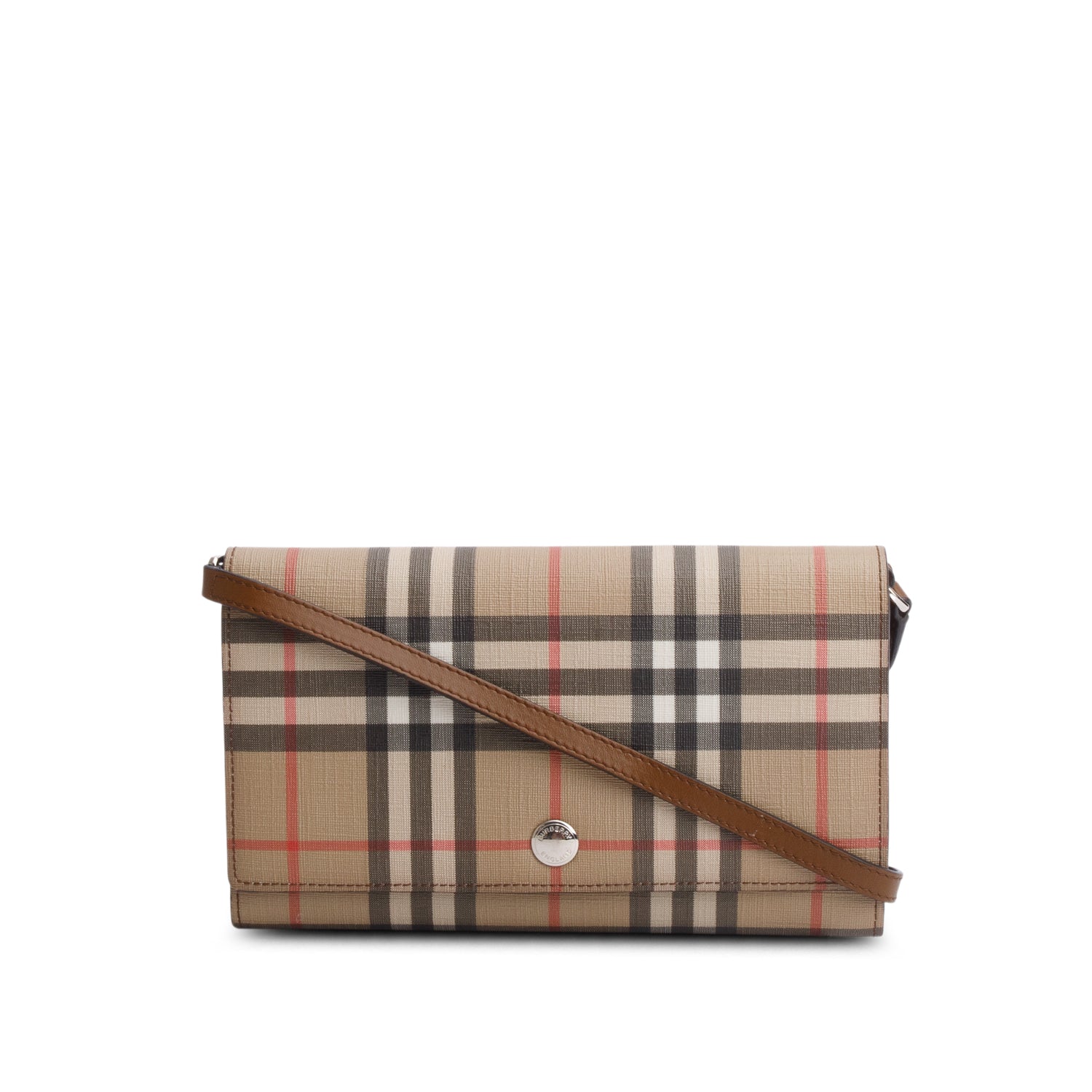 Burberry Brown Vintage Check Hannah Wallet on Strap