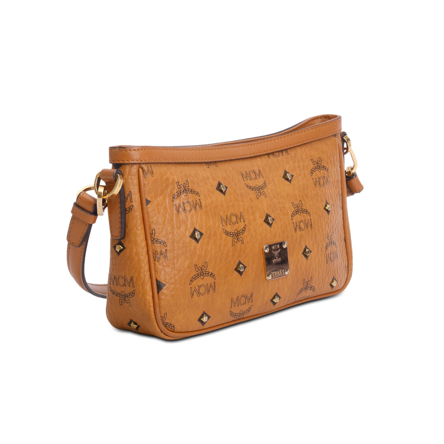 MCM Brown Visetos Small Stud Shoulder Bag