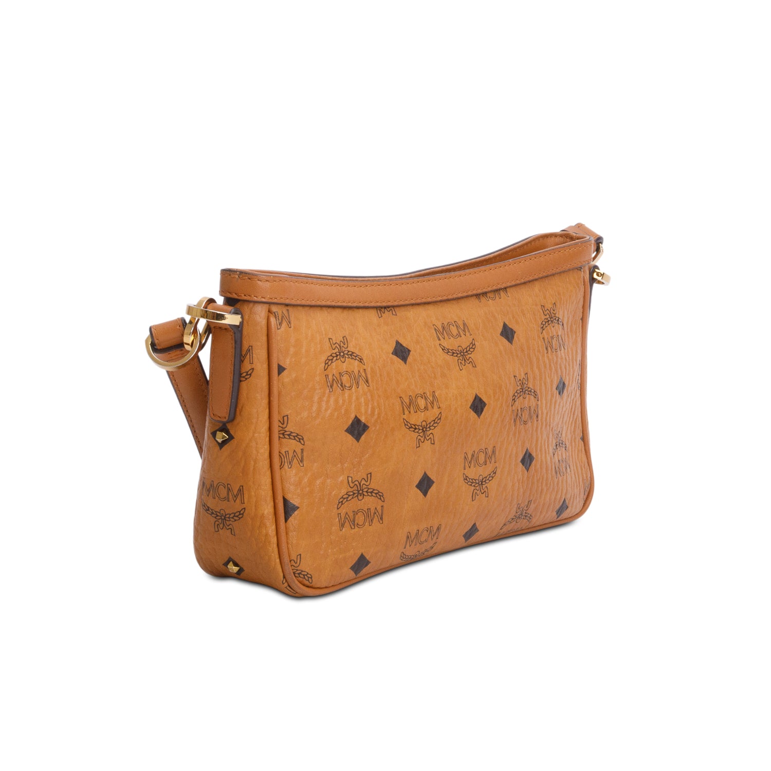 MCM Brown Visetos Small Stud Shoulder Bag