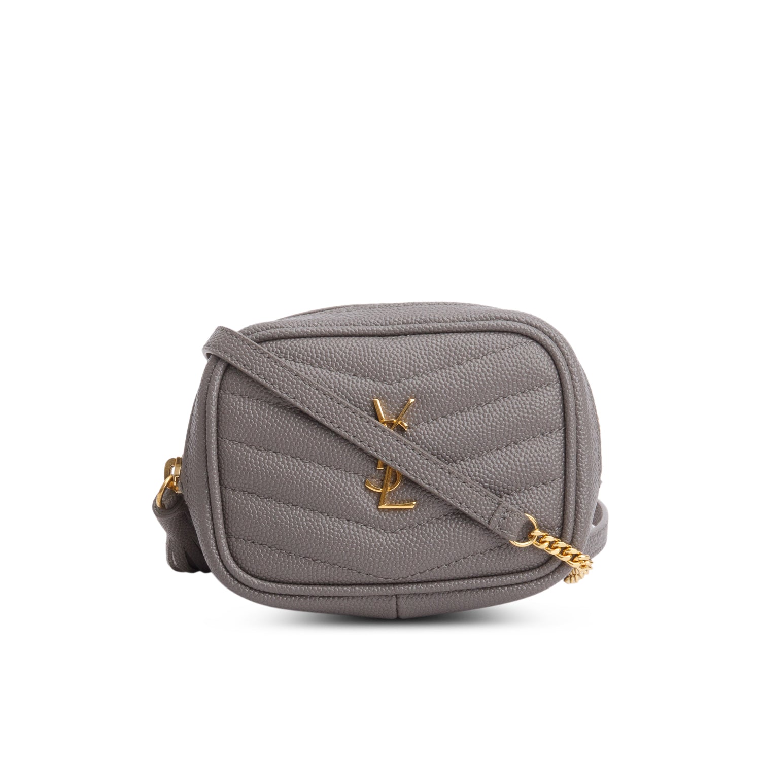 Saint Laurent 2020 Grey Grain de Poudre Matelasse Monogram Baby Lou Camera Bag