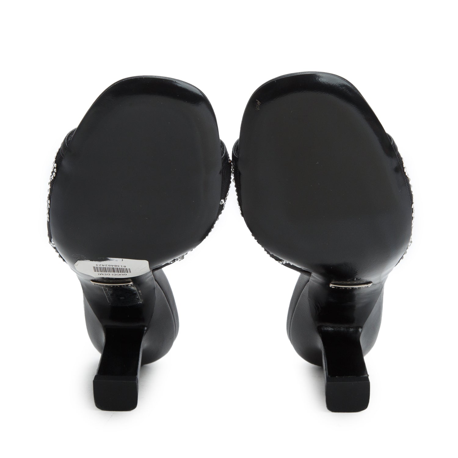 Gucci Black Tela Retino Kid Scamosciato Crystal GG Monogram Square Demi Mule Sandals, Women's Size 37