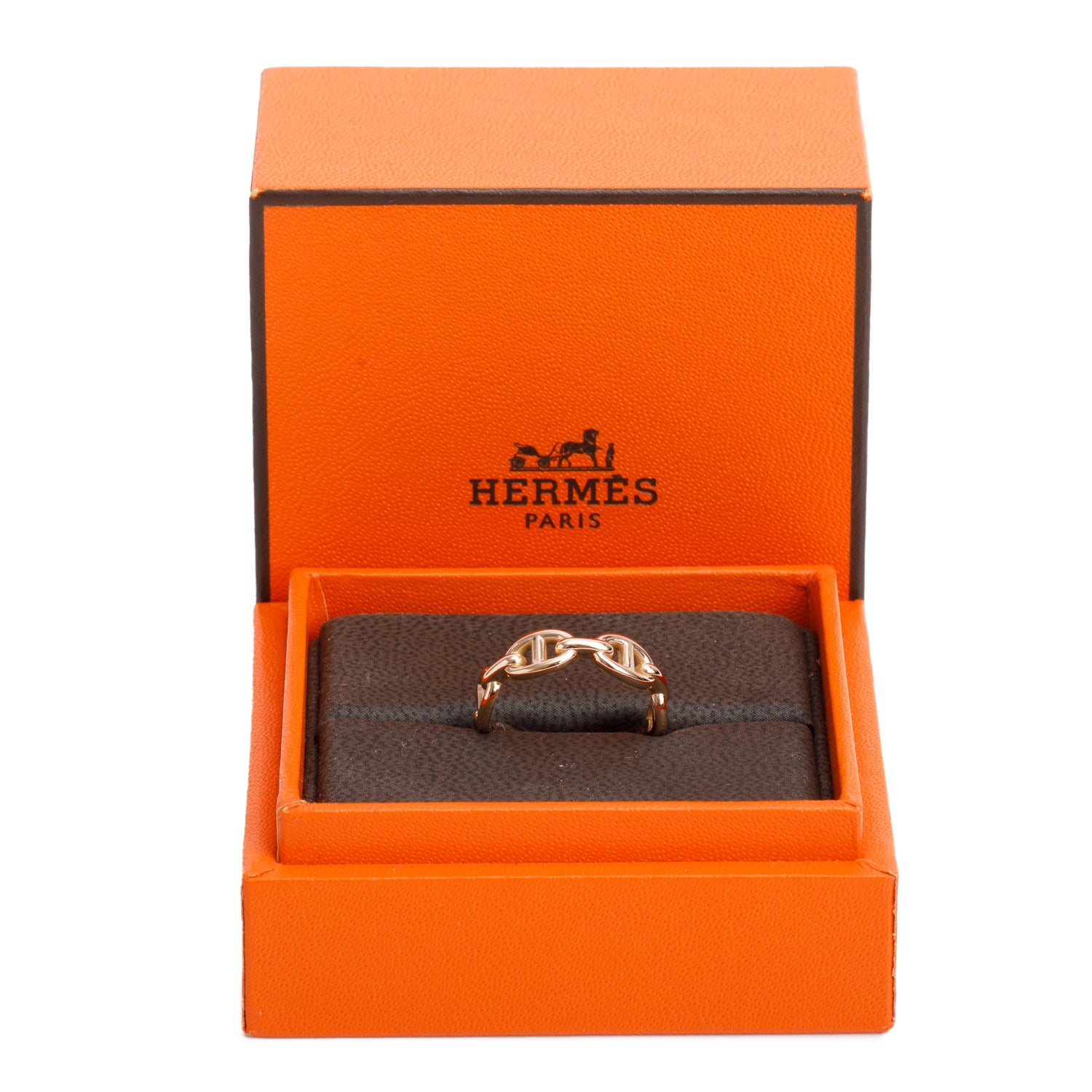 Hermes 18k Rose Gold Chaine D'Ancre Enchainee Ring, Small Model, Size 53 6.25 w/ Box