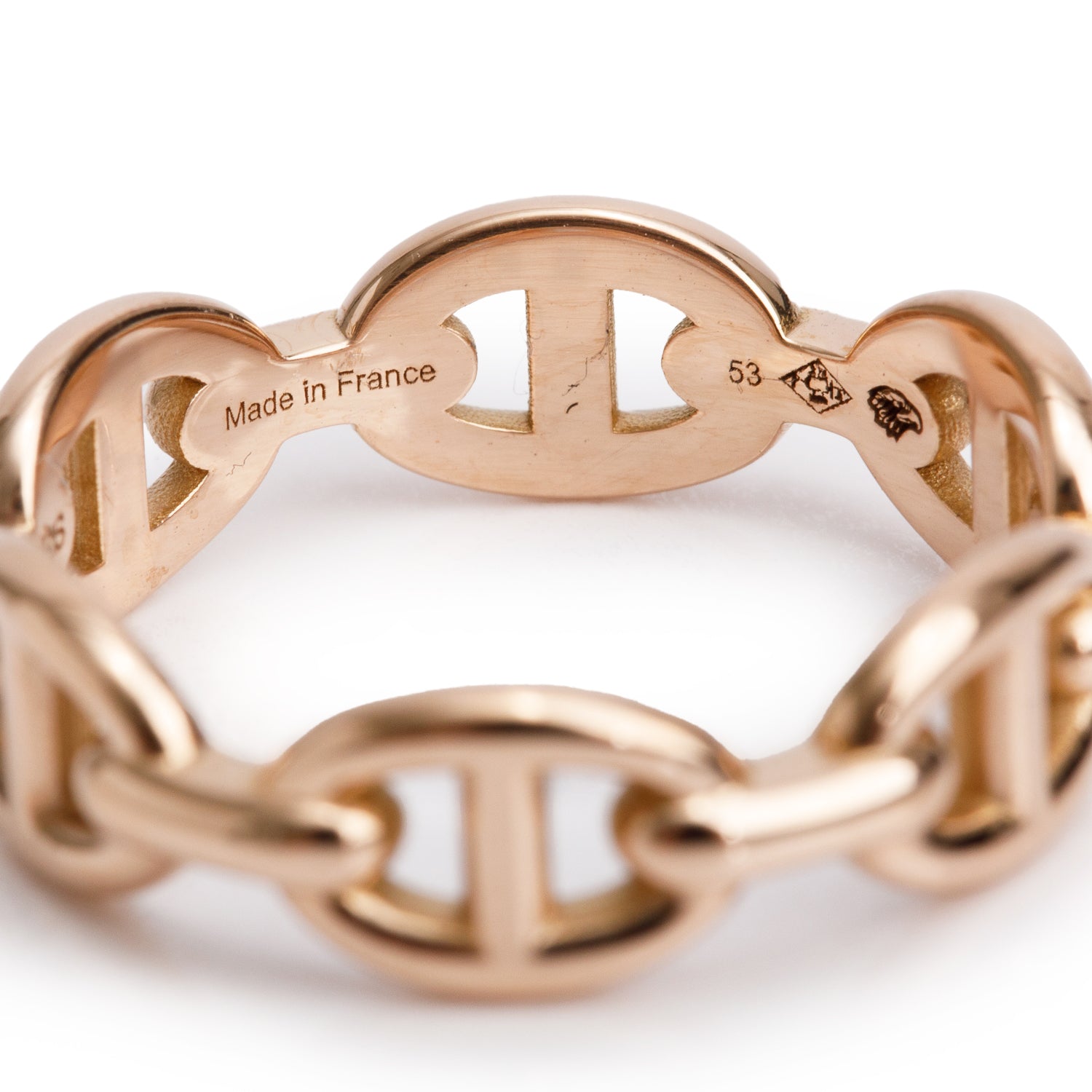Hermes 18k Rose Gold Chaine D'Ancre Enchainee Ring, Small Model, Size 53 6.25 w/ Box