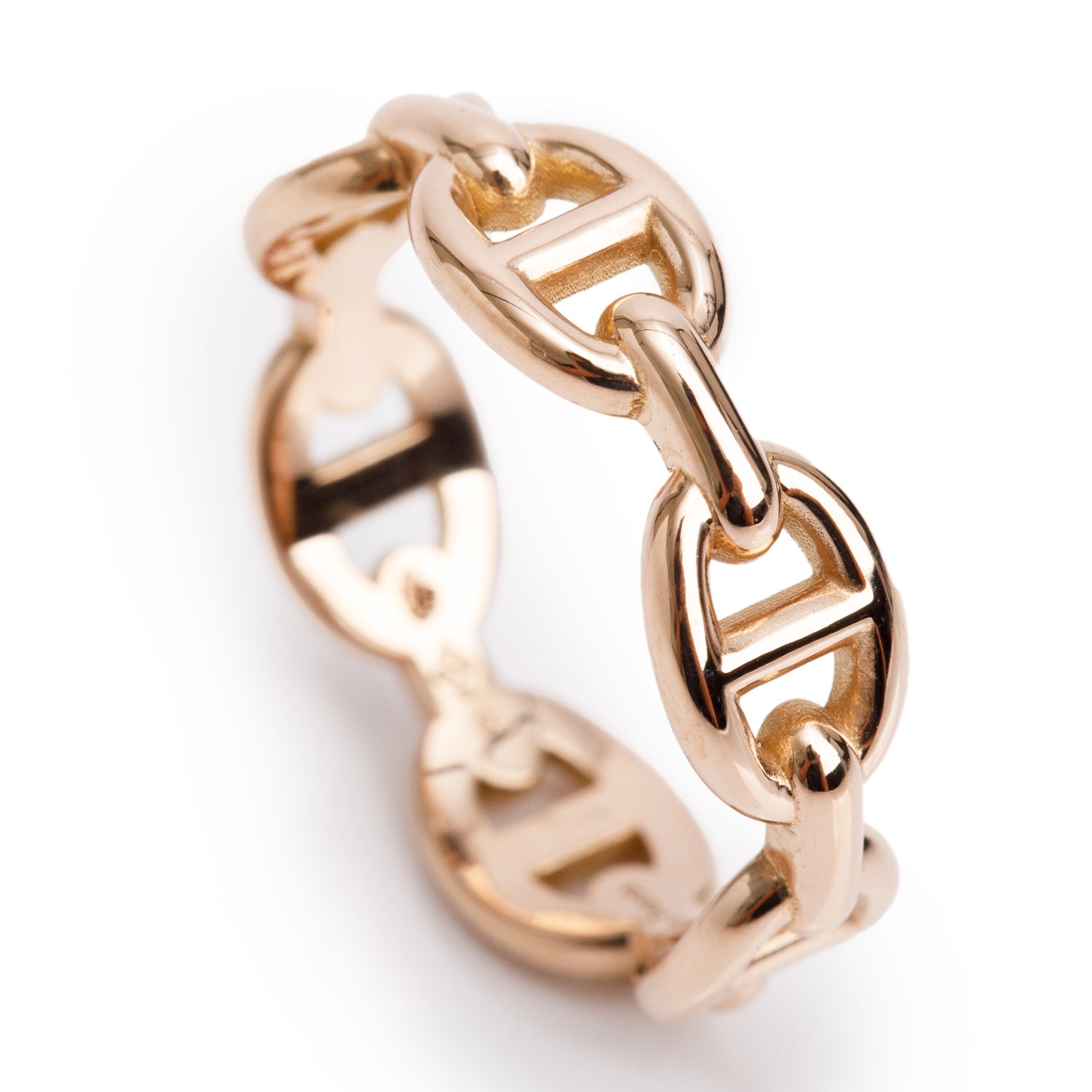 Hermes 18k Rose Gold Chaine D'Ancre Enchainee Ring, Small Model, Size 53 6.25 w/ Box