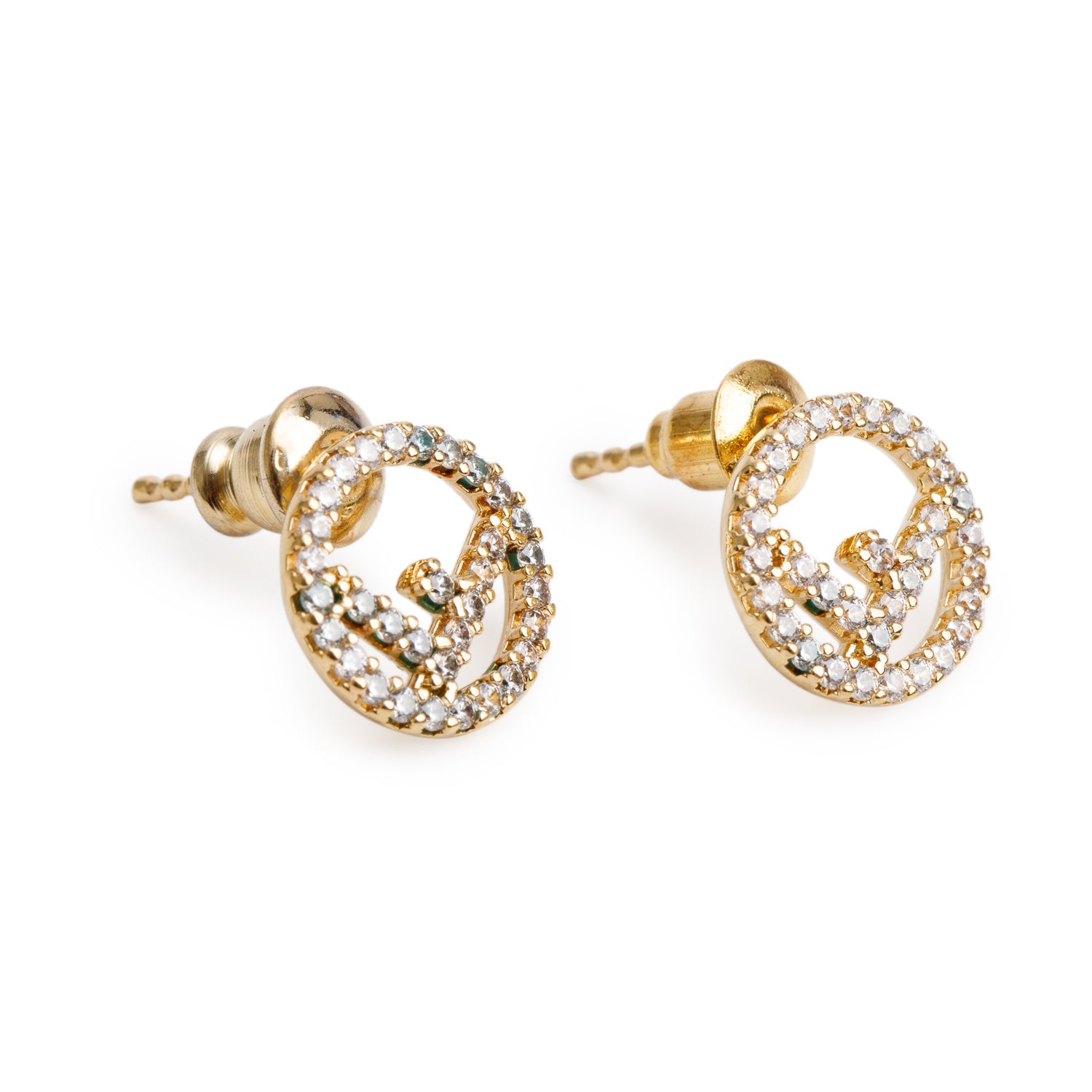 Fendi Gold-Tone Metal Crystal F is Fendi Earrings w/ Box
