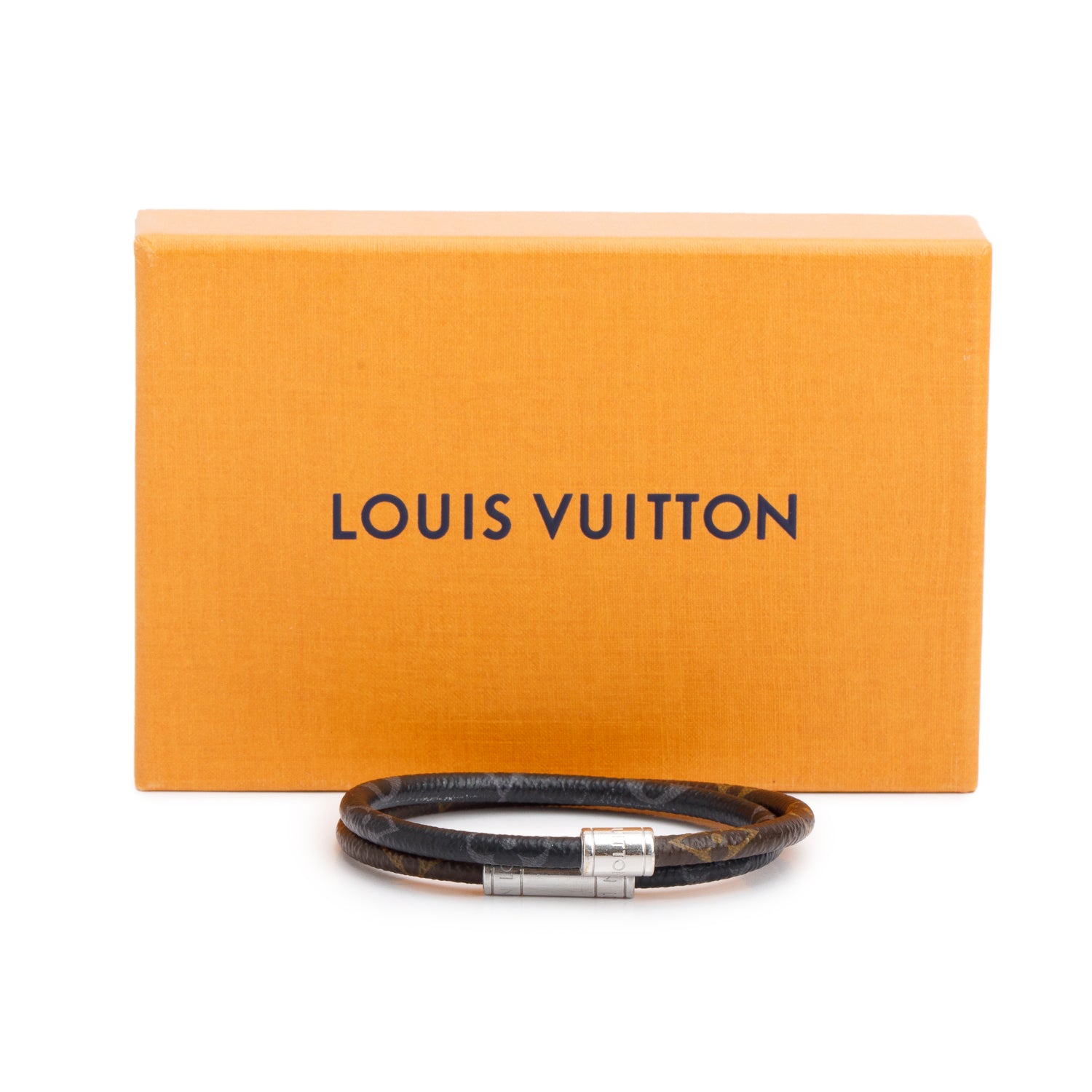 Louis Vuitton Monogram Eclipse & Monogram Macasar Keep It Double Leather Wrap Bracelet w/ Box