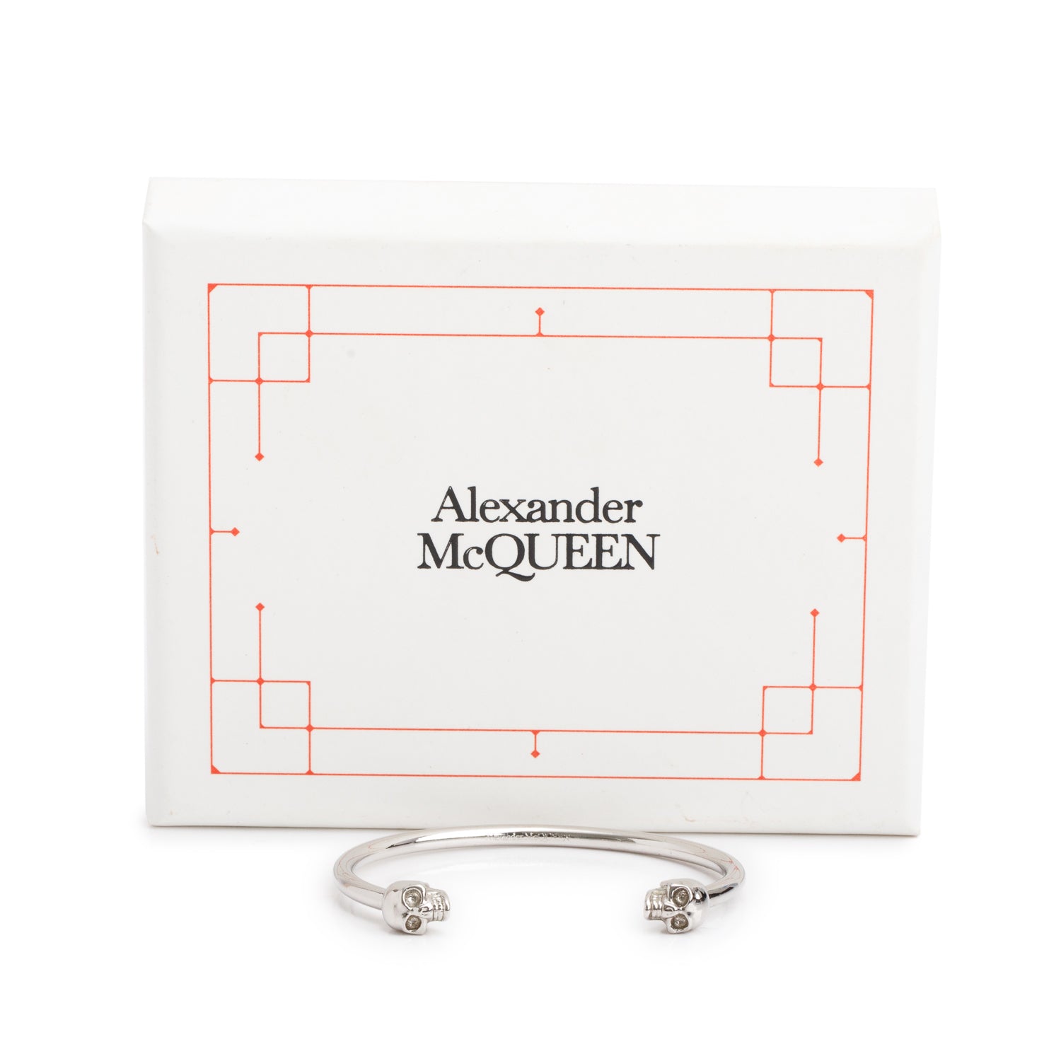 Alexander Mcqueen Silver Plated Twin Skull Cuff Bangle w/ Box