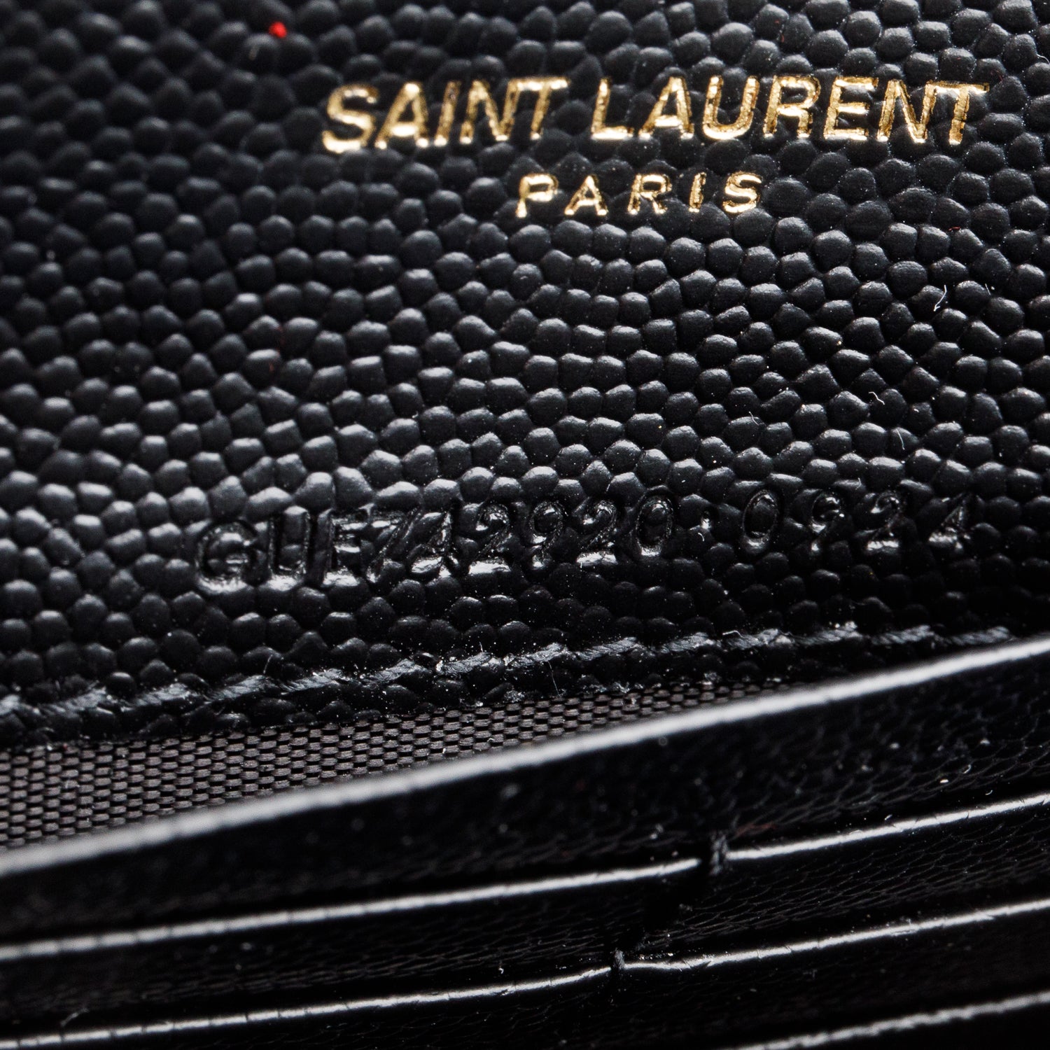 Saint Laurent 2024 Black Grain de Poudre Matelasse Chevron Monogram Chain Wallet w/ Box & Receipt
