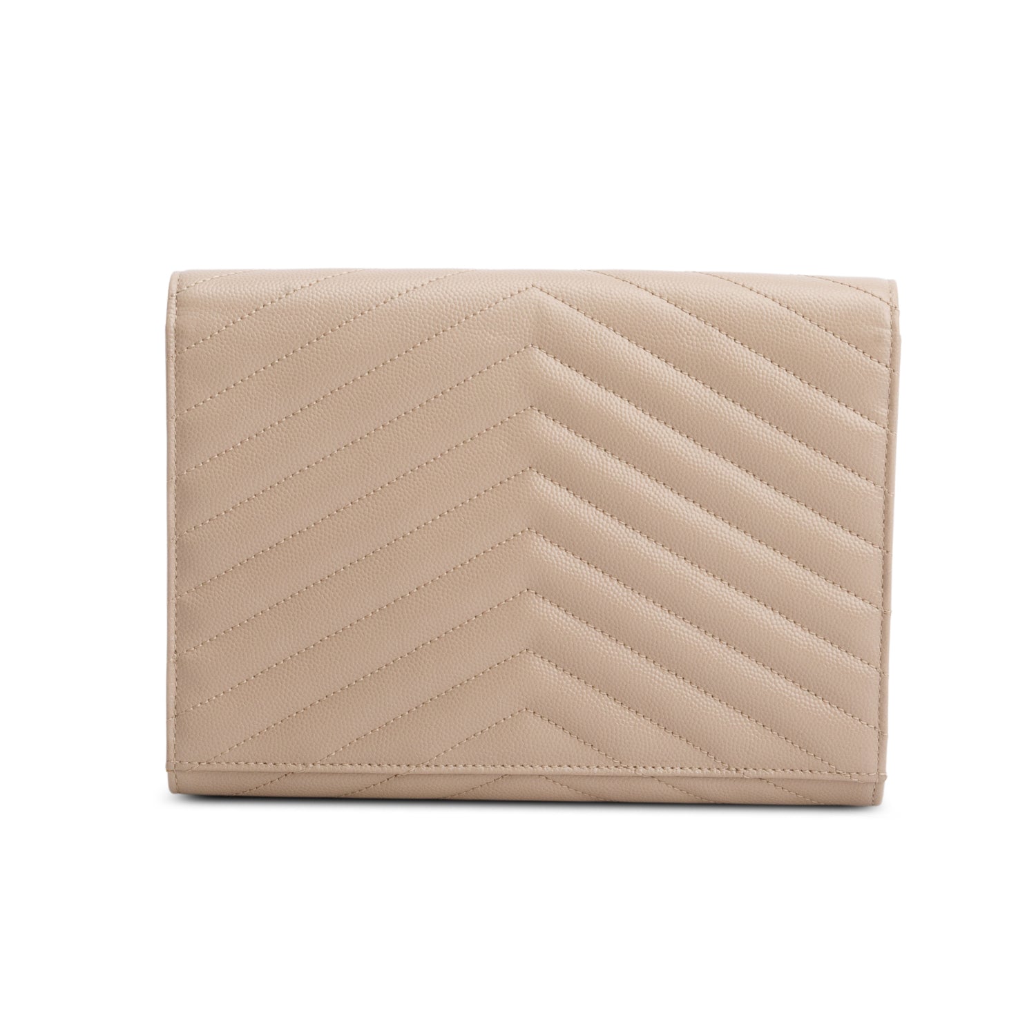 Saint Laurent 2021 Beige Grain de Poudre Matelasse Leather Cassandre Flap Wristlet Pouch w/ Box