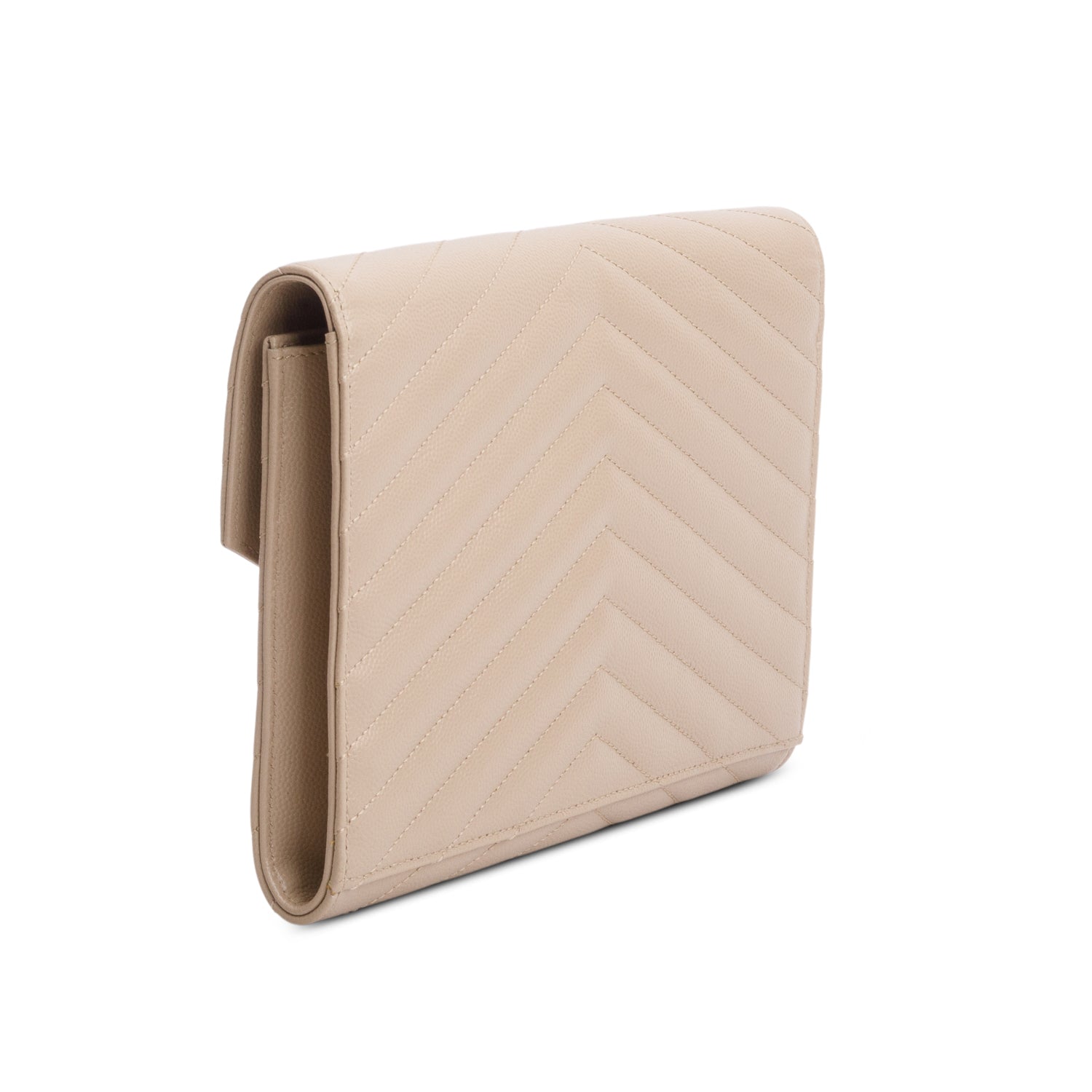 Saint Laurent 2021 Beige Grain de Poudre Matelasse Leather Cassandre Flap Wristlet Pouch w/ Box