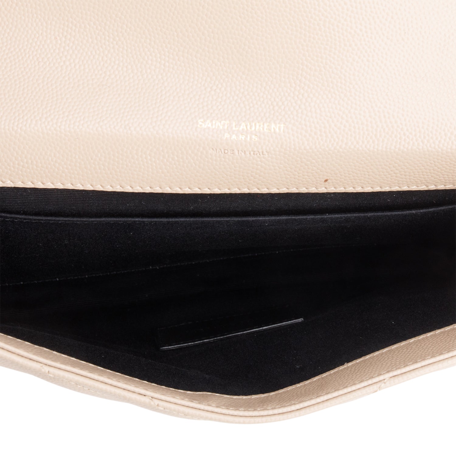 Saint Laurent 2021 Beige Grain de Poudre Matelasse Leather Cassandre Flap Wristlet Pouch w/ Box