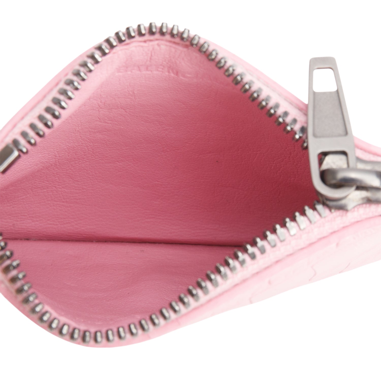 Balenciaga Pink Calfskin Logo Croc Embossed Cash Long Coin Card Holder