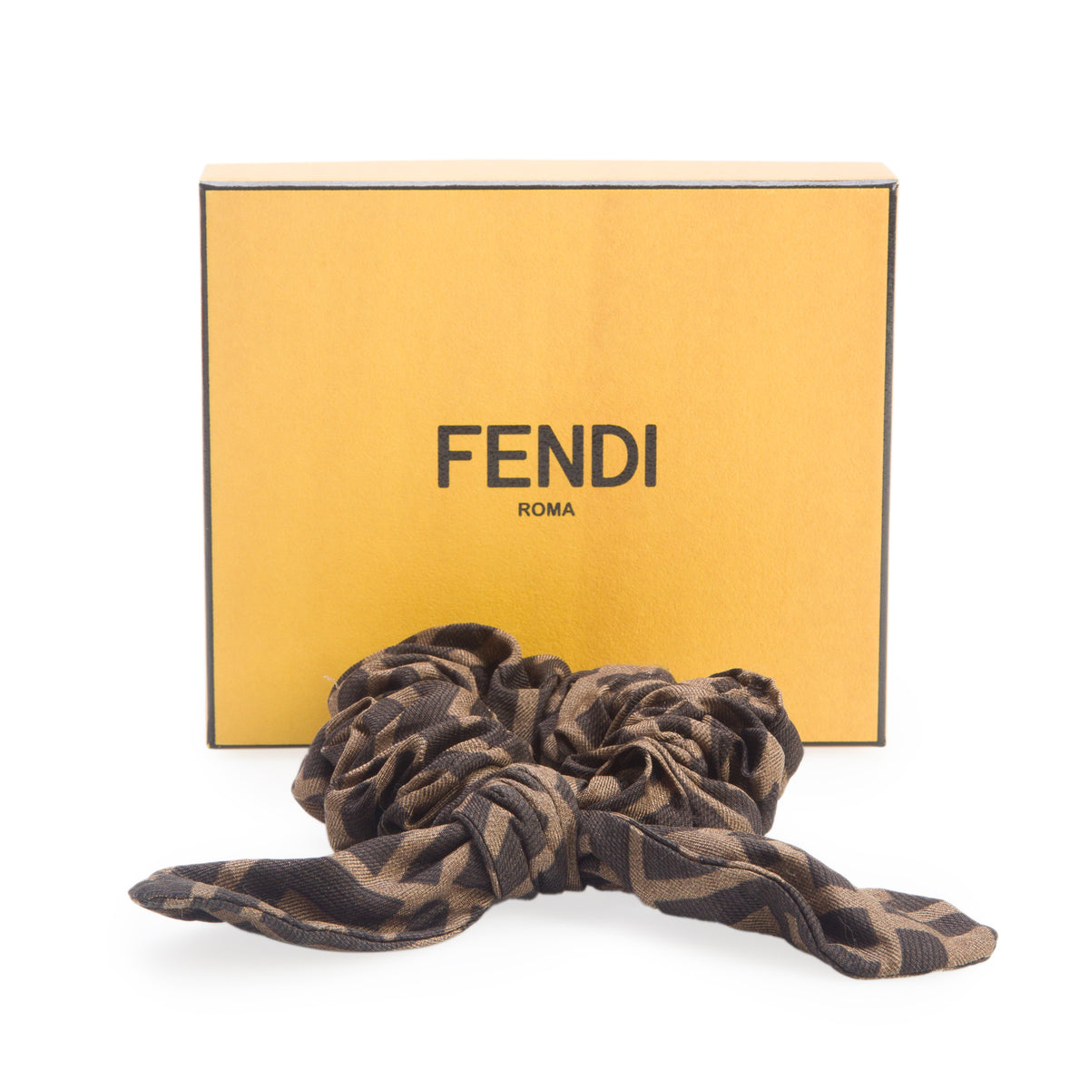 Fendi Brown Silk FF Print Scrunchie w/ Box