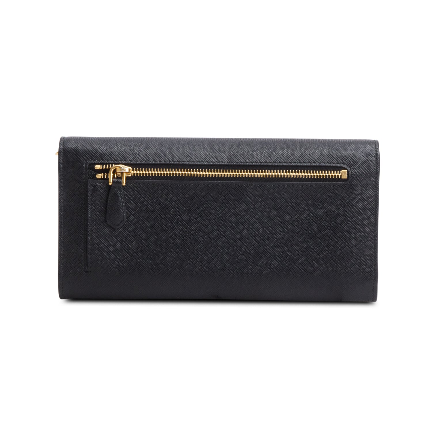 Prada 2021 Black Saffiano Cuir Calfskin Envelope Wallet on Chain w/ Box, Authenticity Card & Straps