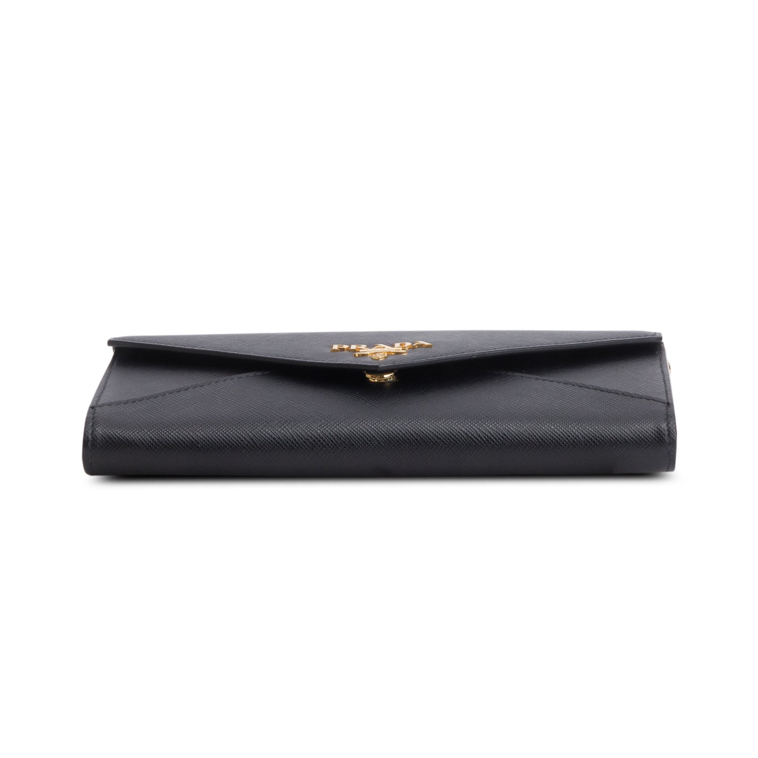 Prada 2021 Black Saffiano Cuir Calfskin Envelope Wallet on Chain w/ Box, Authenticity Card & Straps