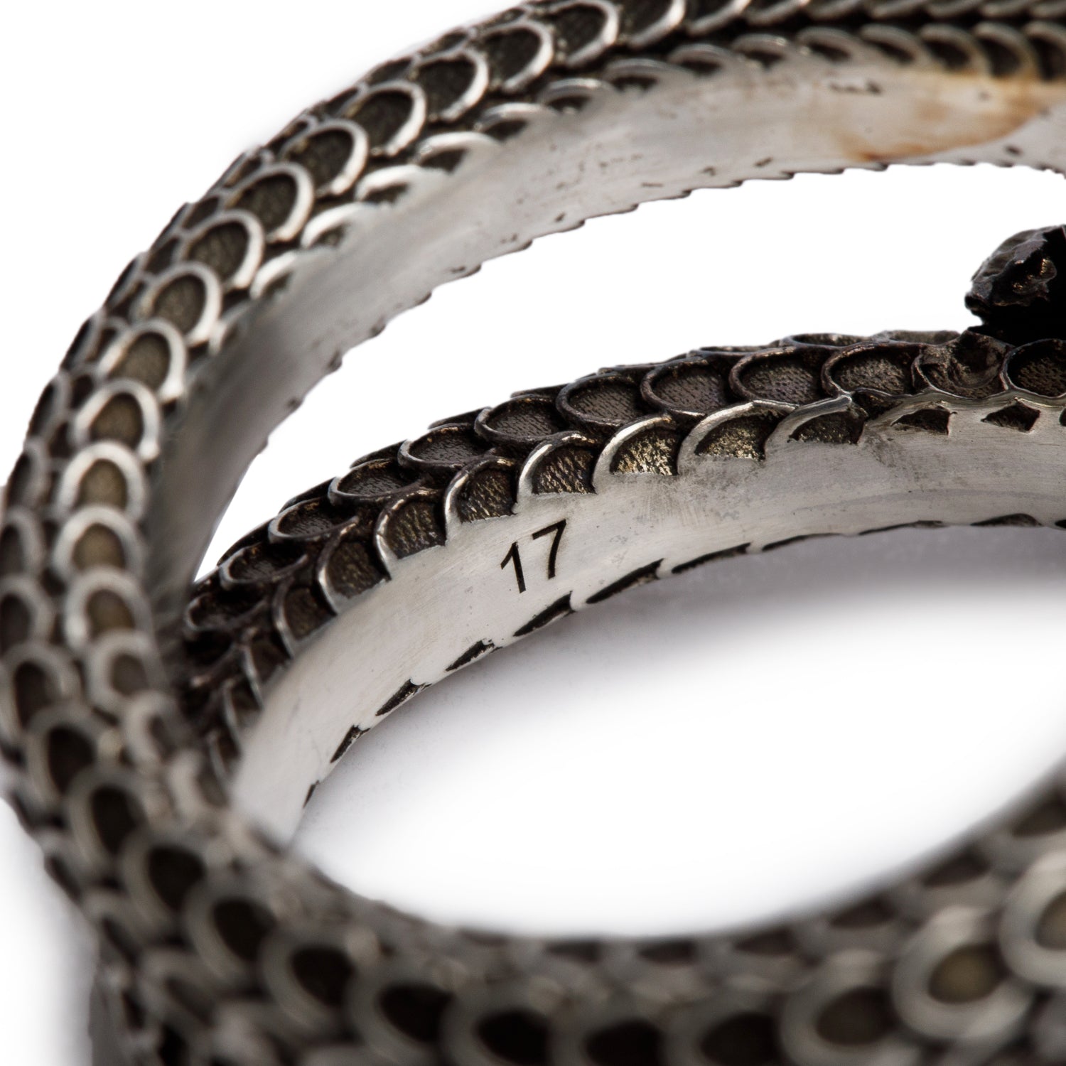 Gucci Sterling Silver Double Snake Head Ring, Size 17 8 w/ Box