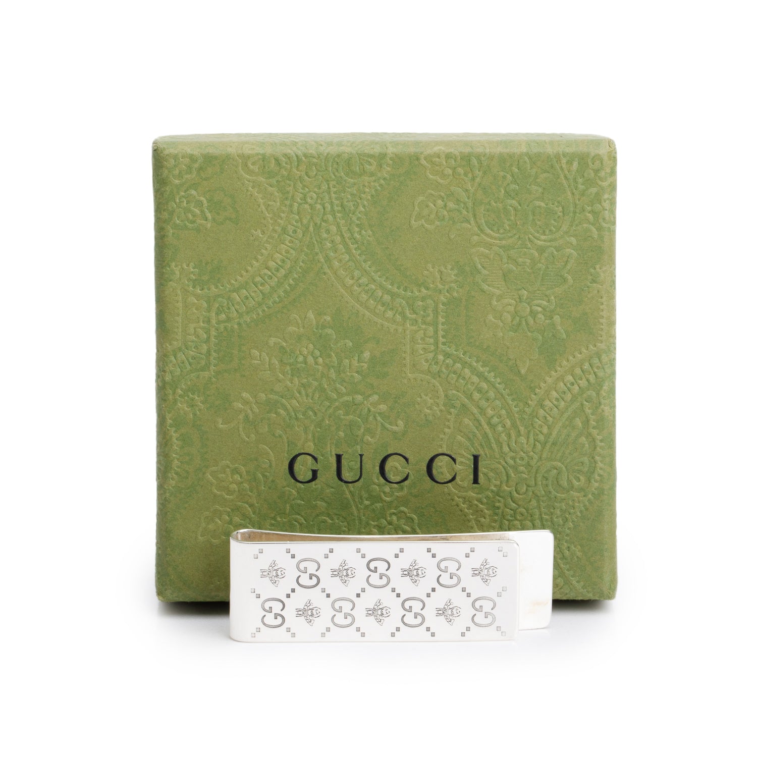 Gucci Sterling Silver GG & Bee Accent Money Clip w/ Box