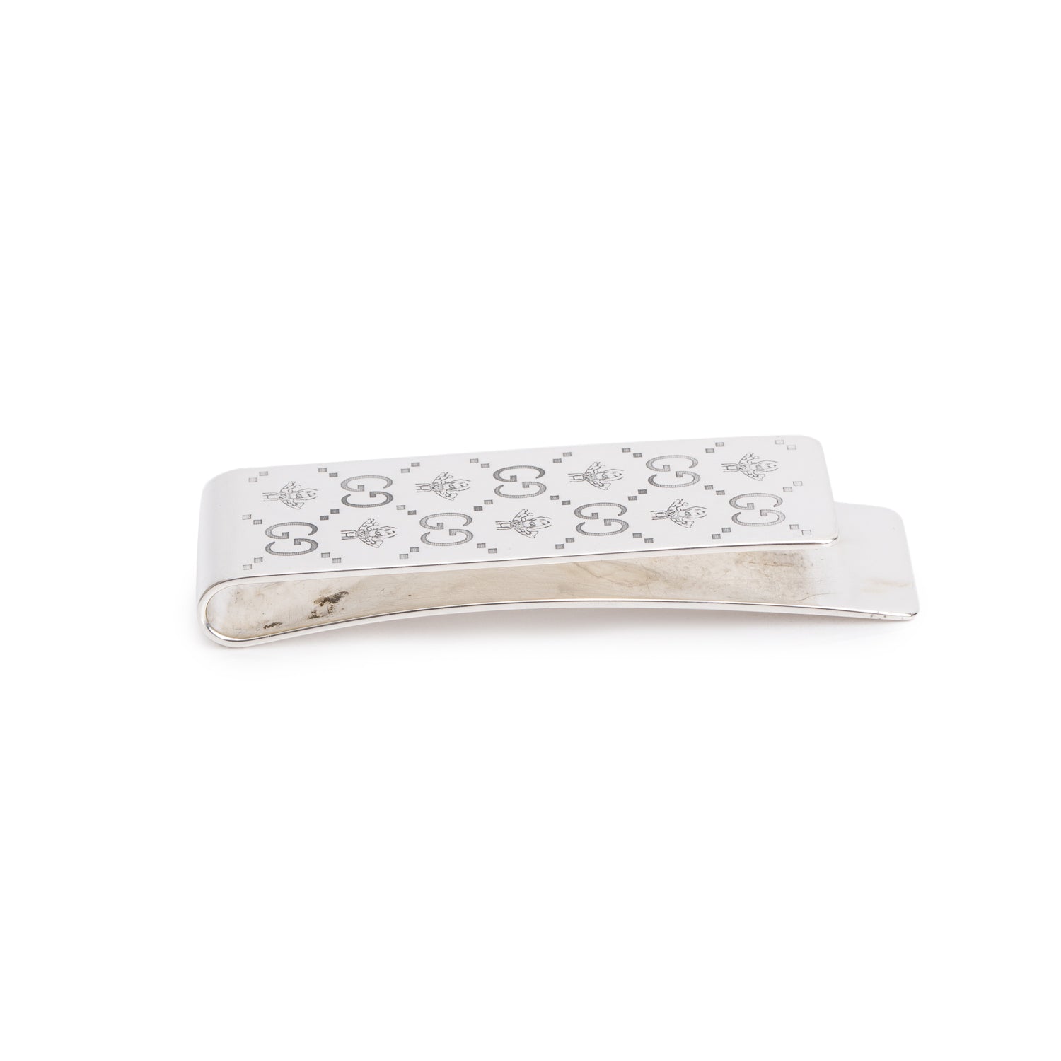 Gucci Sterling Silver GG & Bee Accent Money Clip w/ Box