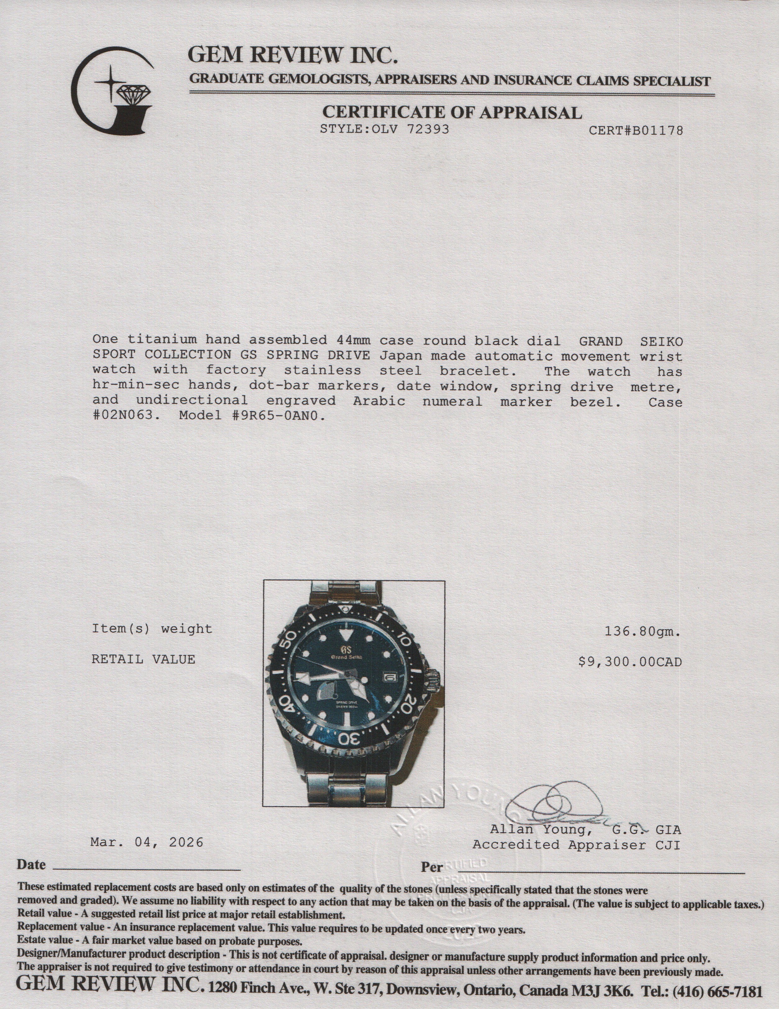 Grand Seiko 2025 Titanium Sport Collection GS 44 mm Spring Drive Automatic Watch Black Dial SBGA231G w/ Box & Papers