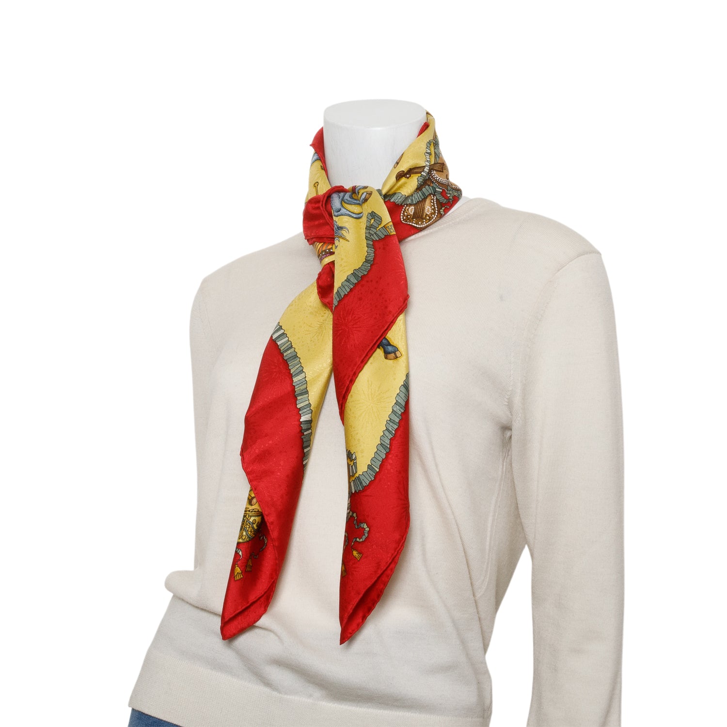 Hermes Red & Multicolor 'Les Fetes du Roi Soleil' Silk Scarf 90 w/ Box