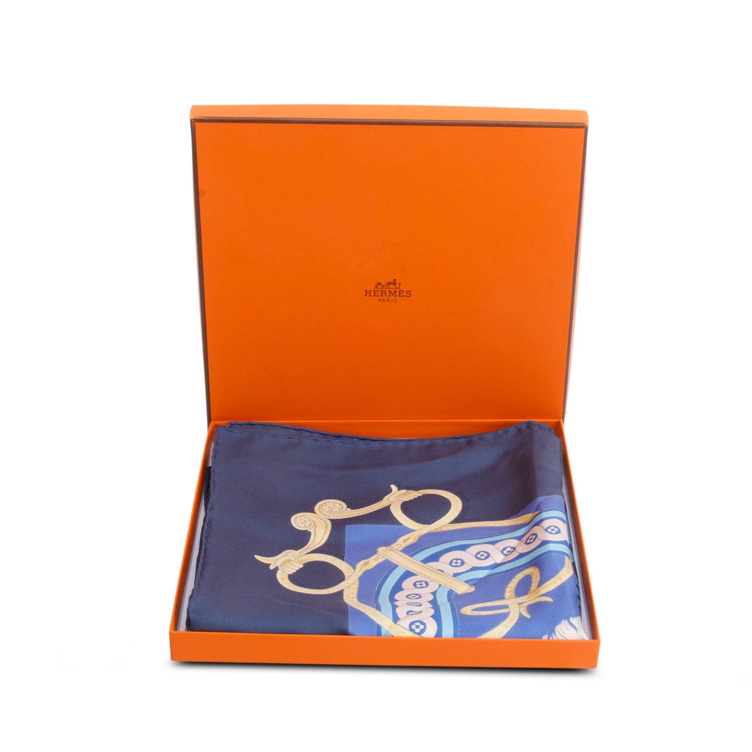 Hermes Blue & Multicolor 'Bride de Cour' Silk Scarf 90 w/ Box