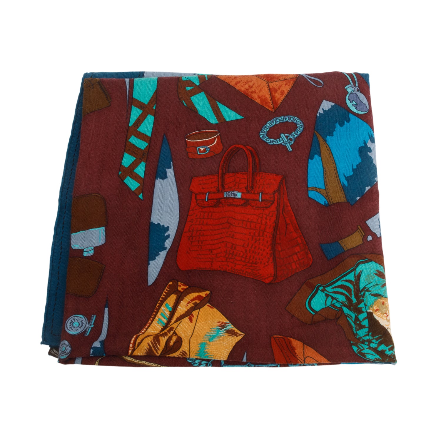 Hermes Blue & Multicolor 'Monsieur et Madame' Cashmere Silk Shawl 140 w/ Box