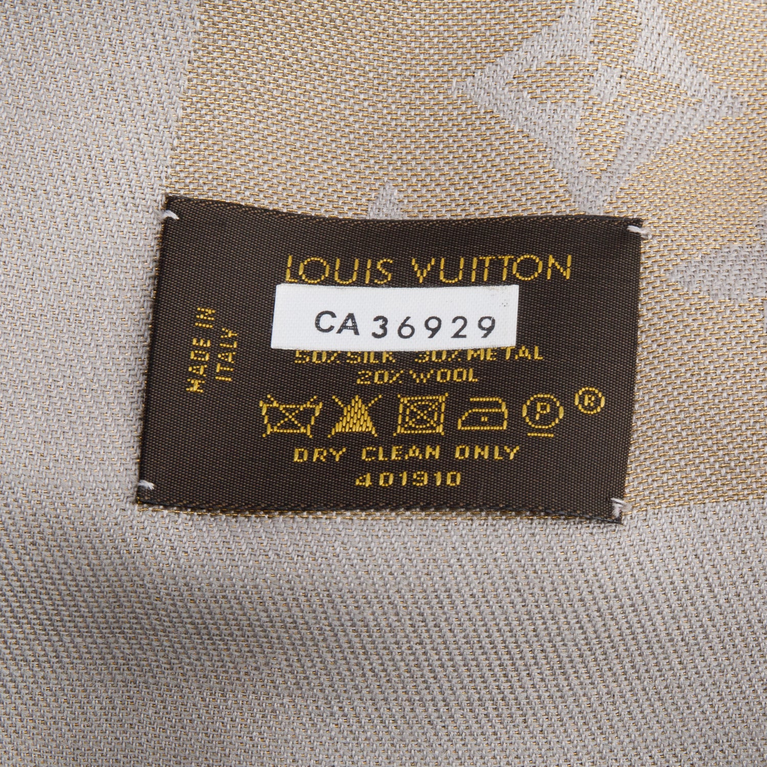 Louis Vuitton Grey Gold Monogram Silk Wool Shine Shawl w/ Box