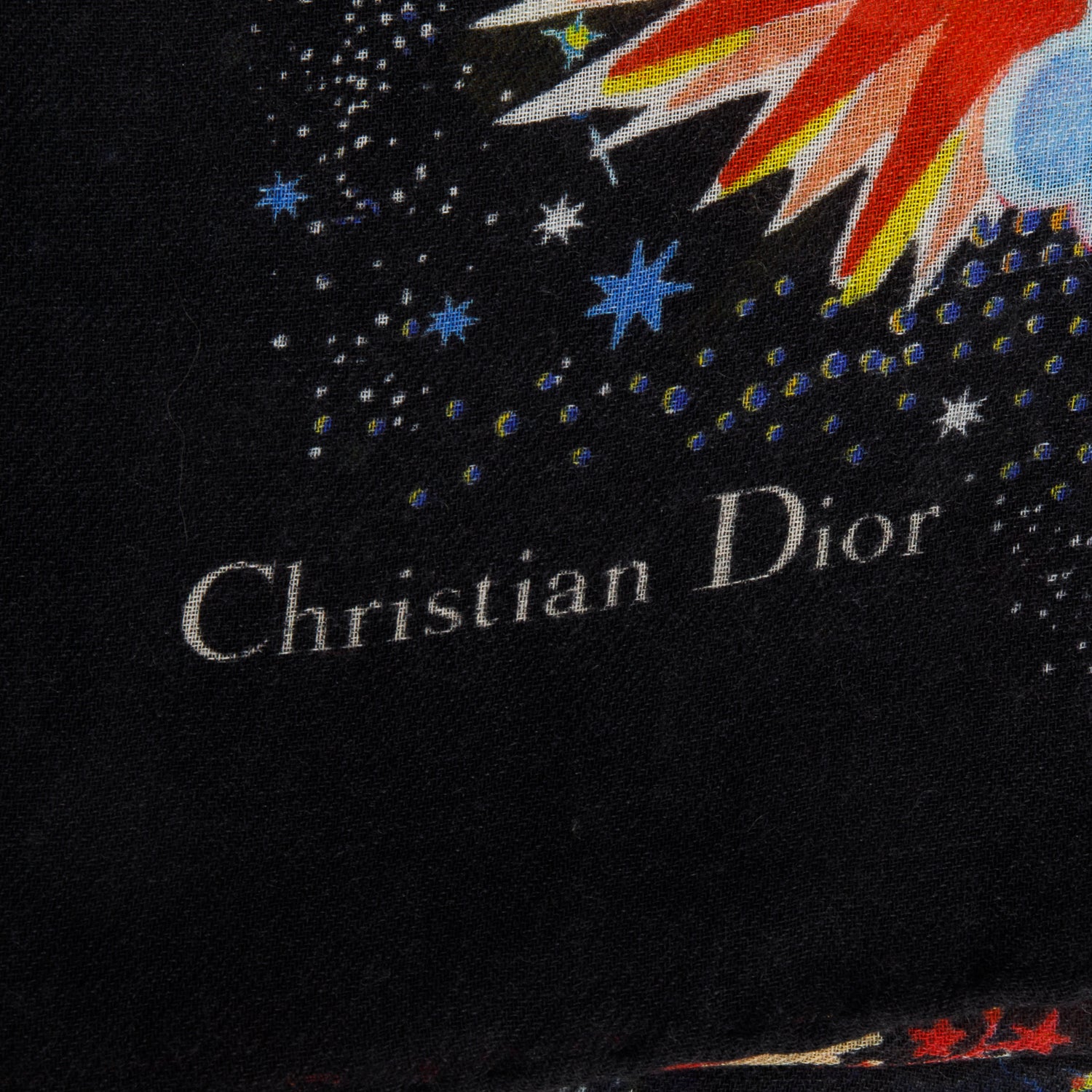 Christian Dior Black & Multicolor Mitza Zodiac Fantastico Cashmere Silk Shawl 140