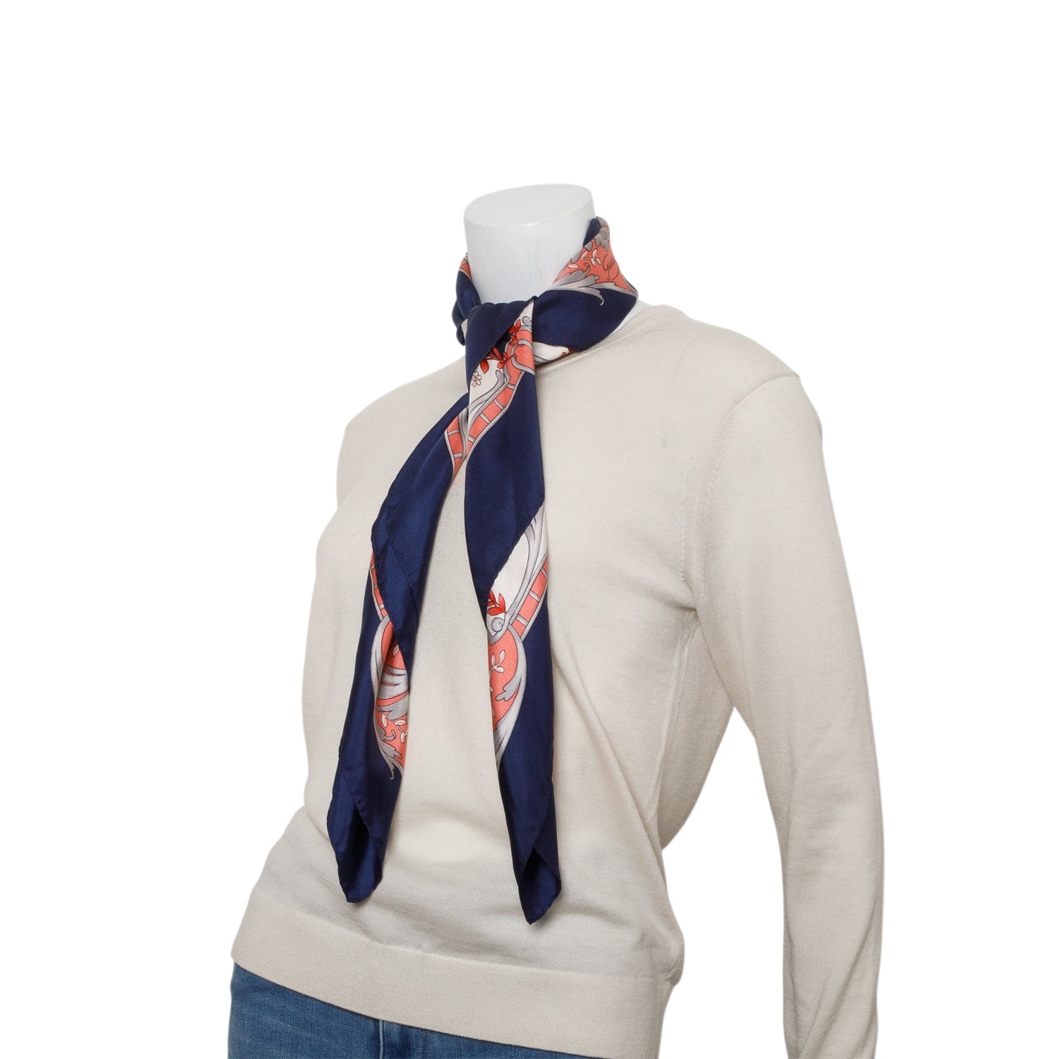 Gucci Navy & Multicolor Flora Print Silk Scarf 90