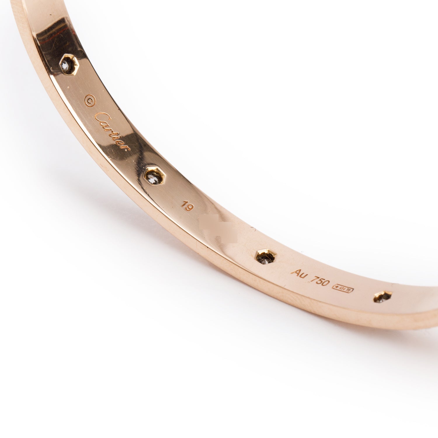 Cartier 18k Rose Gold 10 Diamond Love Bracelet, Size 19 w/ Box, Receipt & Certificate