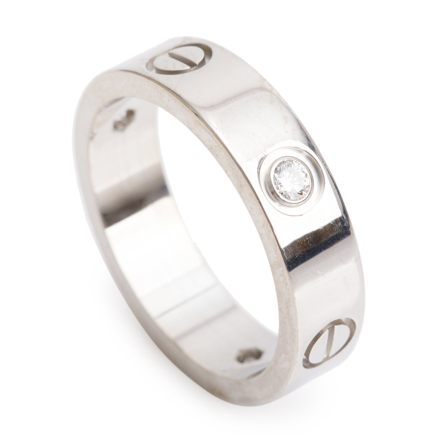 Cartier 2022 18k White Gold 3 Diamond 5.5 MM Love Ring, Size 60 9.25 w/ Box & Certificate
