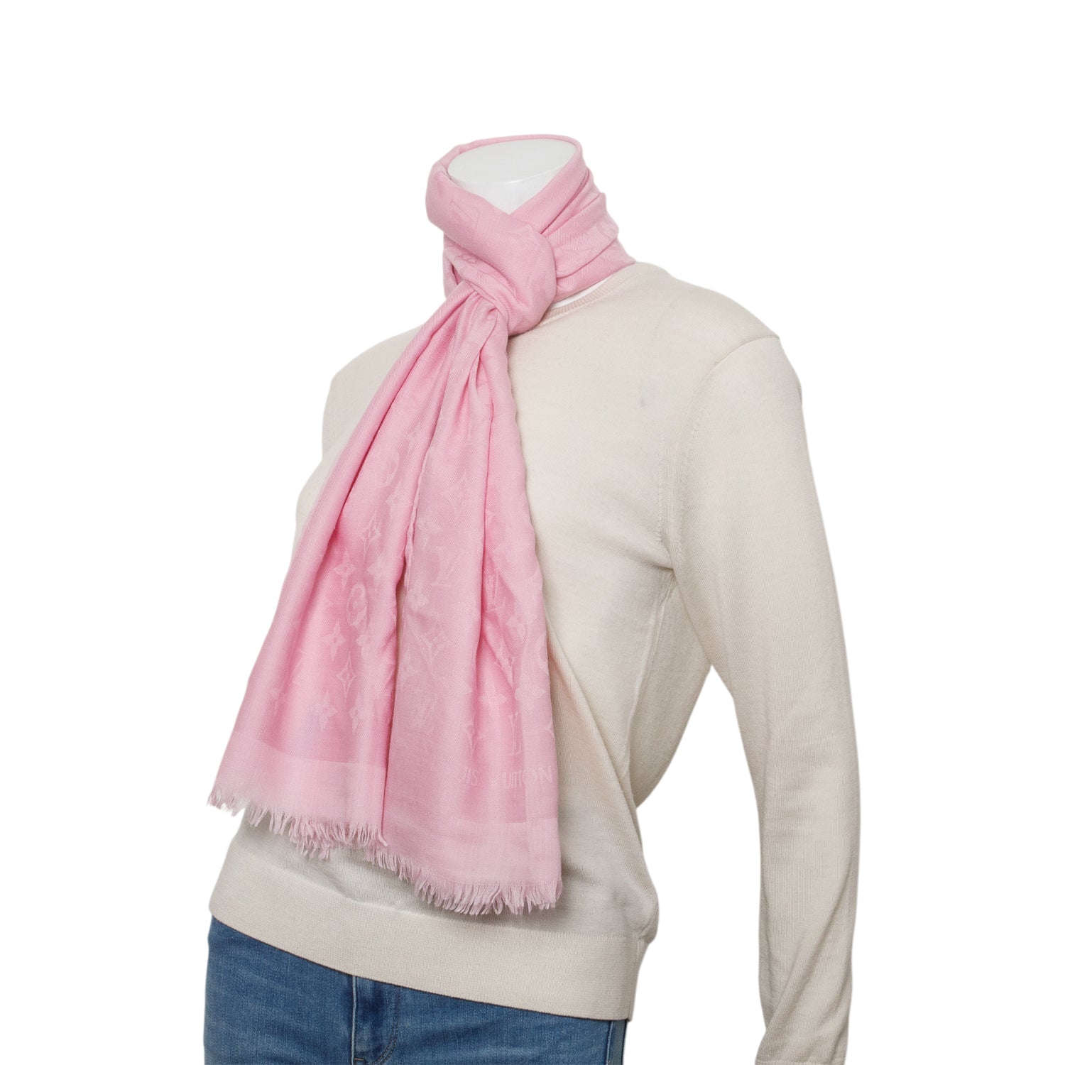 Louis Vuitton Pink Monogram Silk Wool Shawl Scarf