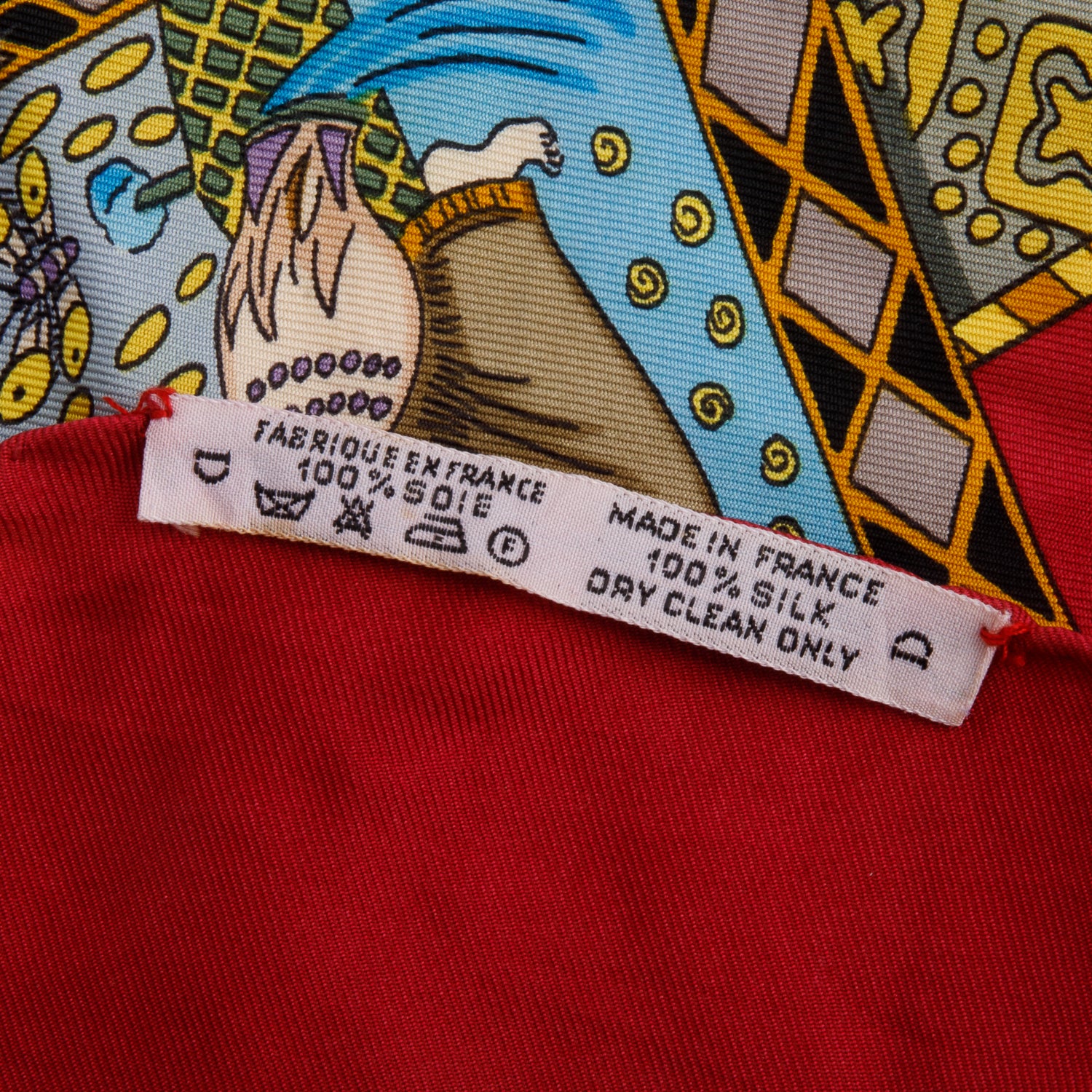 Hermes Red & Multicolor 'Le Tarot' Silk Scarf 90
