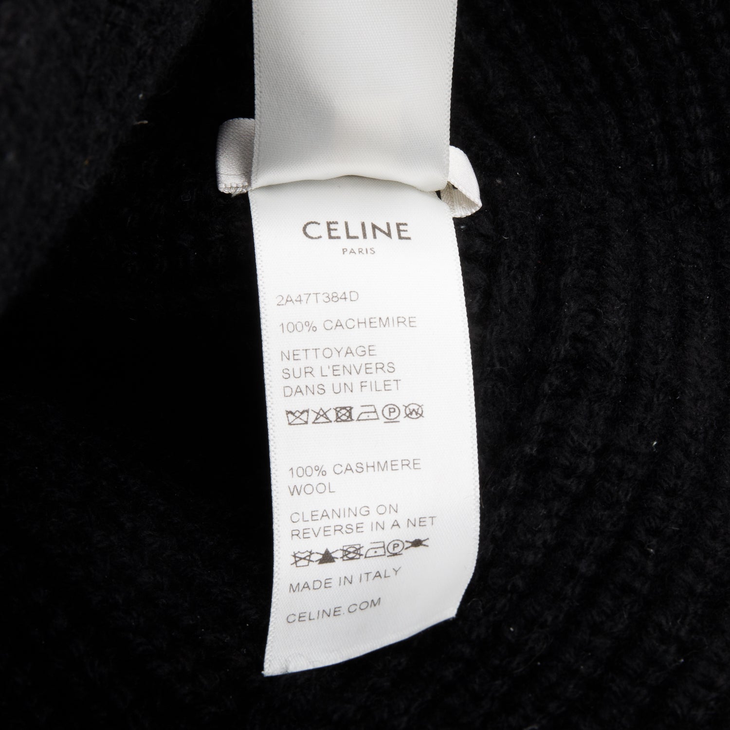 Celine Black Cashmere Logo Cloche Beanie