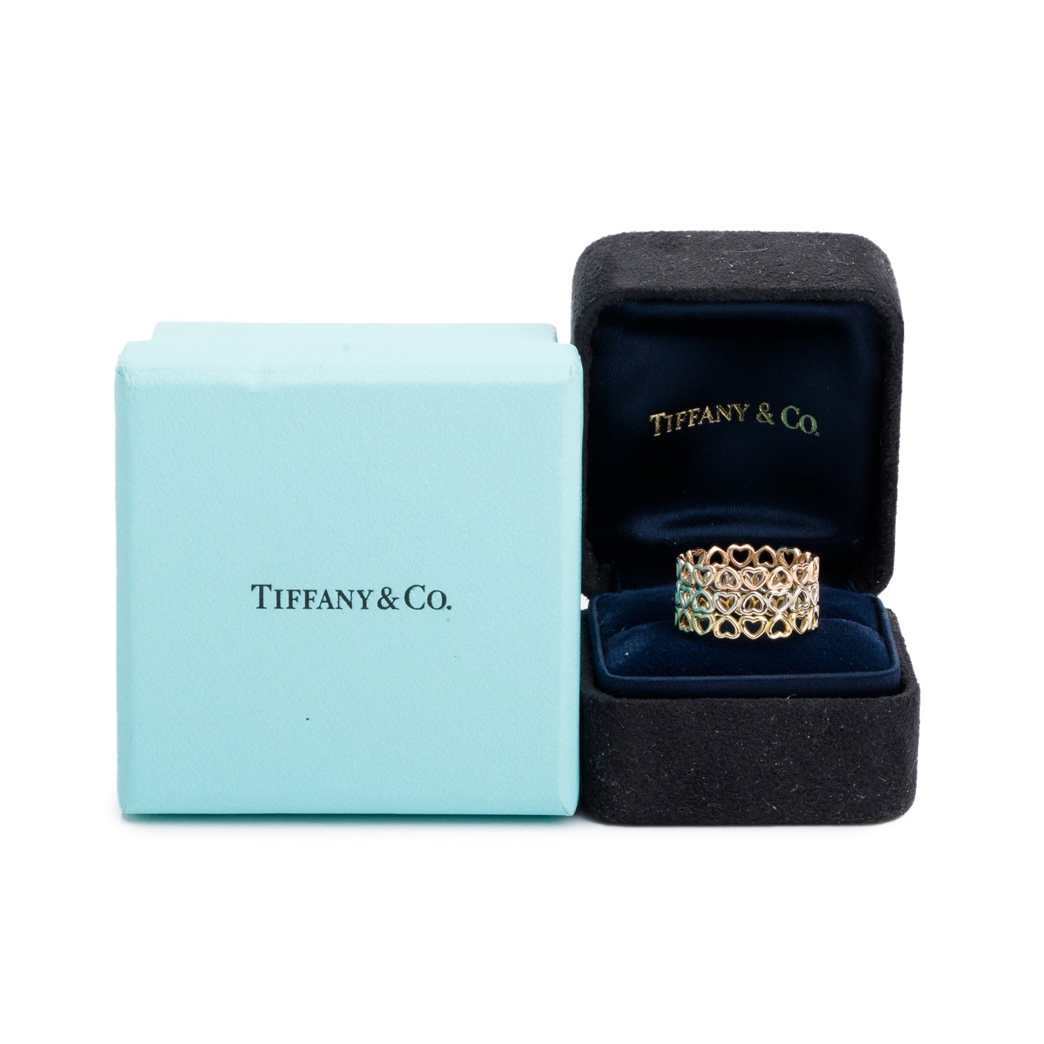 Tiffany & Co. Paloma Picasso 18k Yellow, White & Rose Gold Crown of Hearts Band Ring, Size 6 w/ Box