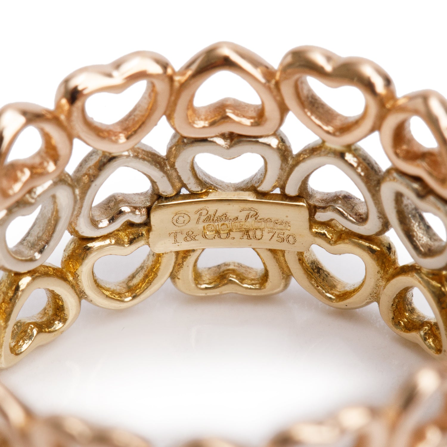 Tiffany & Co. Paloma Picasso 18k Yellow, White & Rose Gold Crown of Hearts Band Ring, Size 6 w/ Box